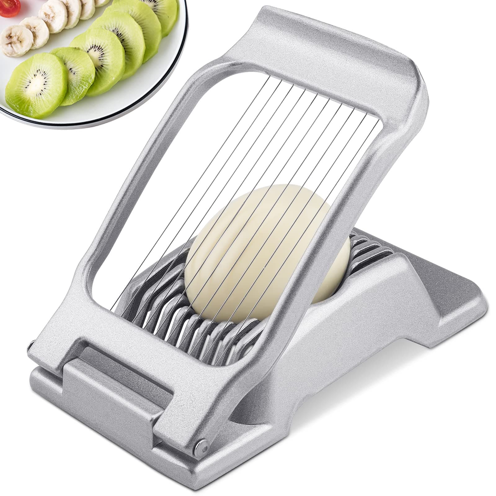 BIBURY Egg Slicer, Egg Cutter for Hard Boiled Eggs, Heavy Duty Aluminium Slicer for Egg Mushroom Strawberry Soft Fruit, Stainless Steel Wires, Dishwasher Safe & Easy to Clean