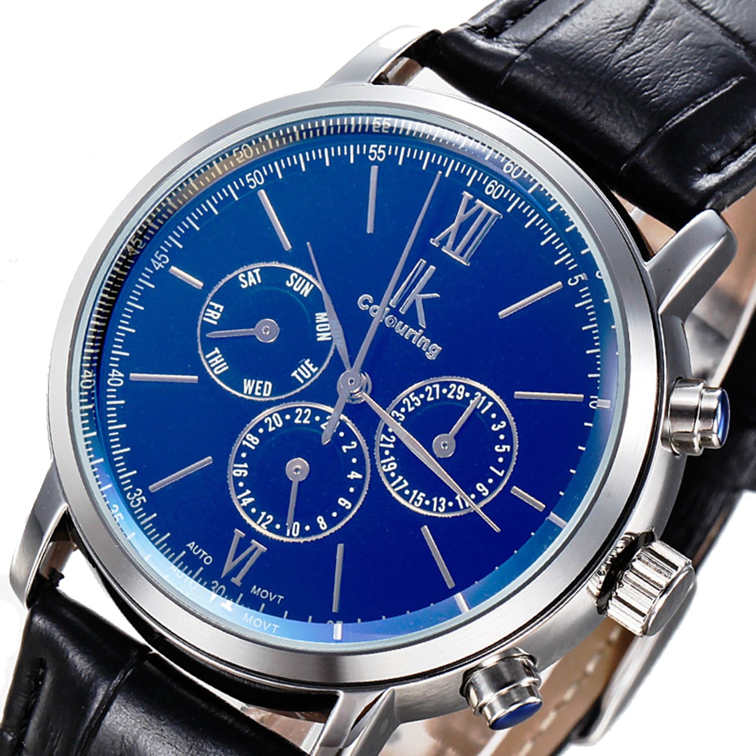 Gute Men's Skeleton Mechanical Watch, Automatic Self Winding Leather Strap Waterproof Dress Wristwatch for Casual Business