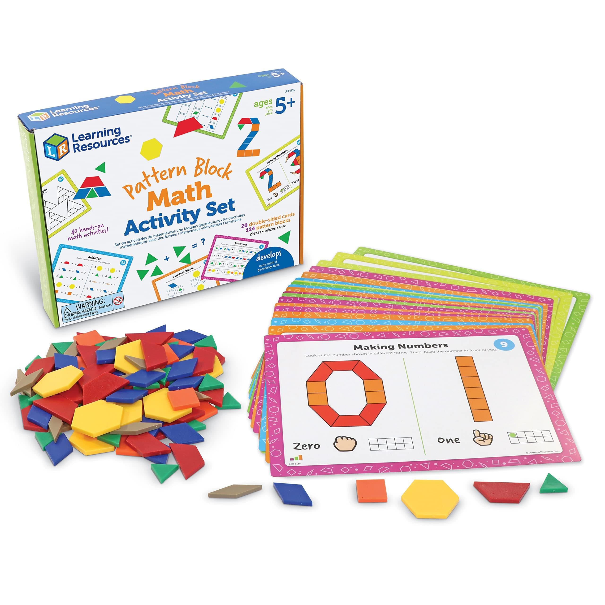 Learning Resources Pattern Block Math Activity Set - 144 Pieces, Age 5+, Educational Kindergartner Games, Fine Motor Skills