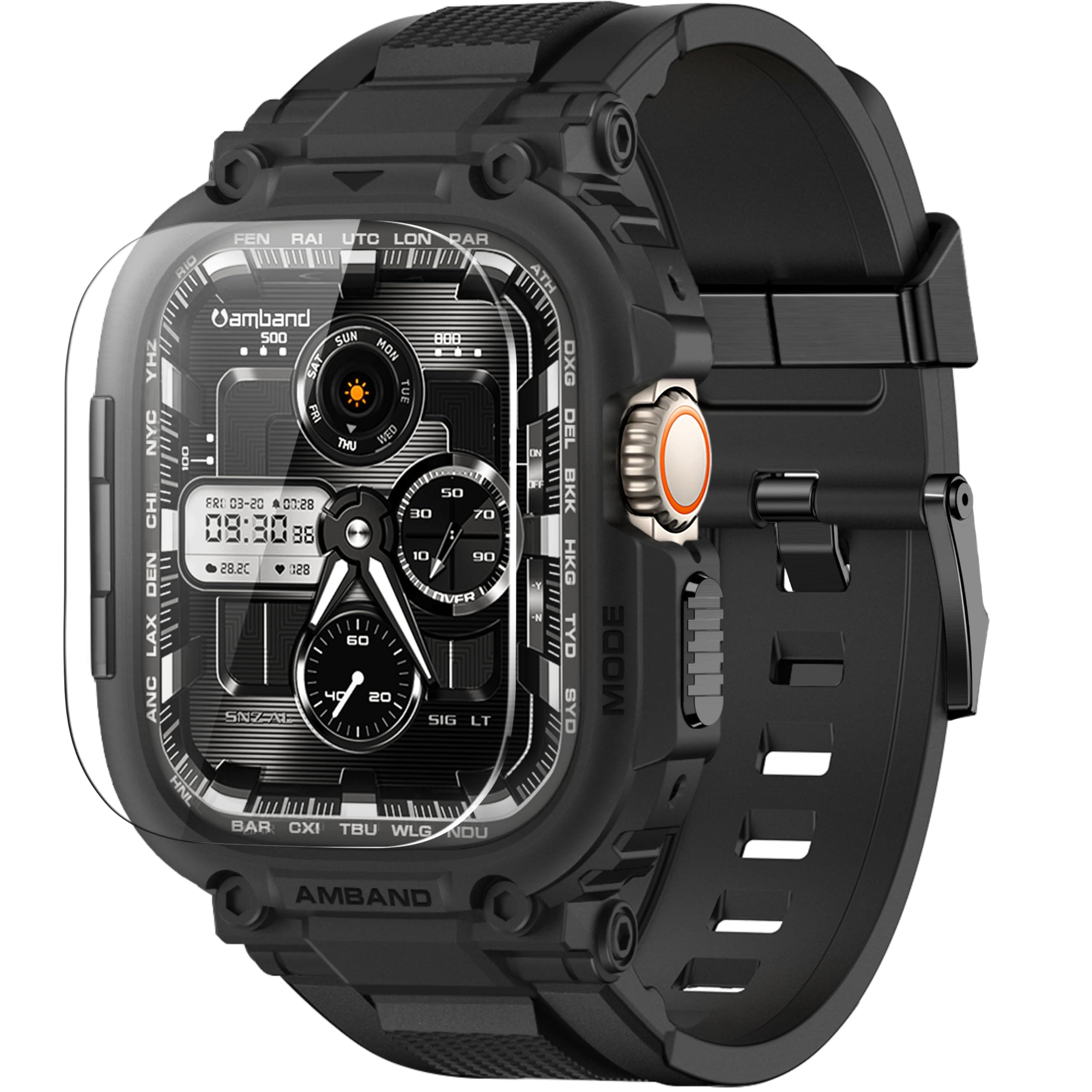 Bands Case Screen Protector Compatible with Apple Watch Ultra 3/2/1 49mm for Men, M1 Sport Series Rugged Cover Strap and 9H Tempered Glass, Military Protective Bumper for iWatch 49 mm Men Black