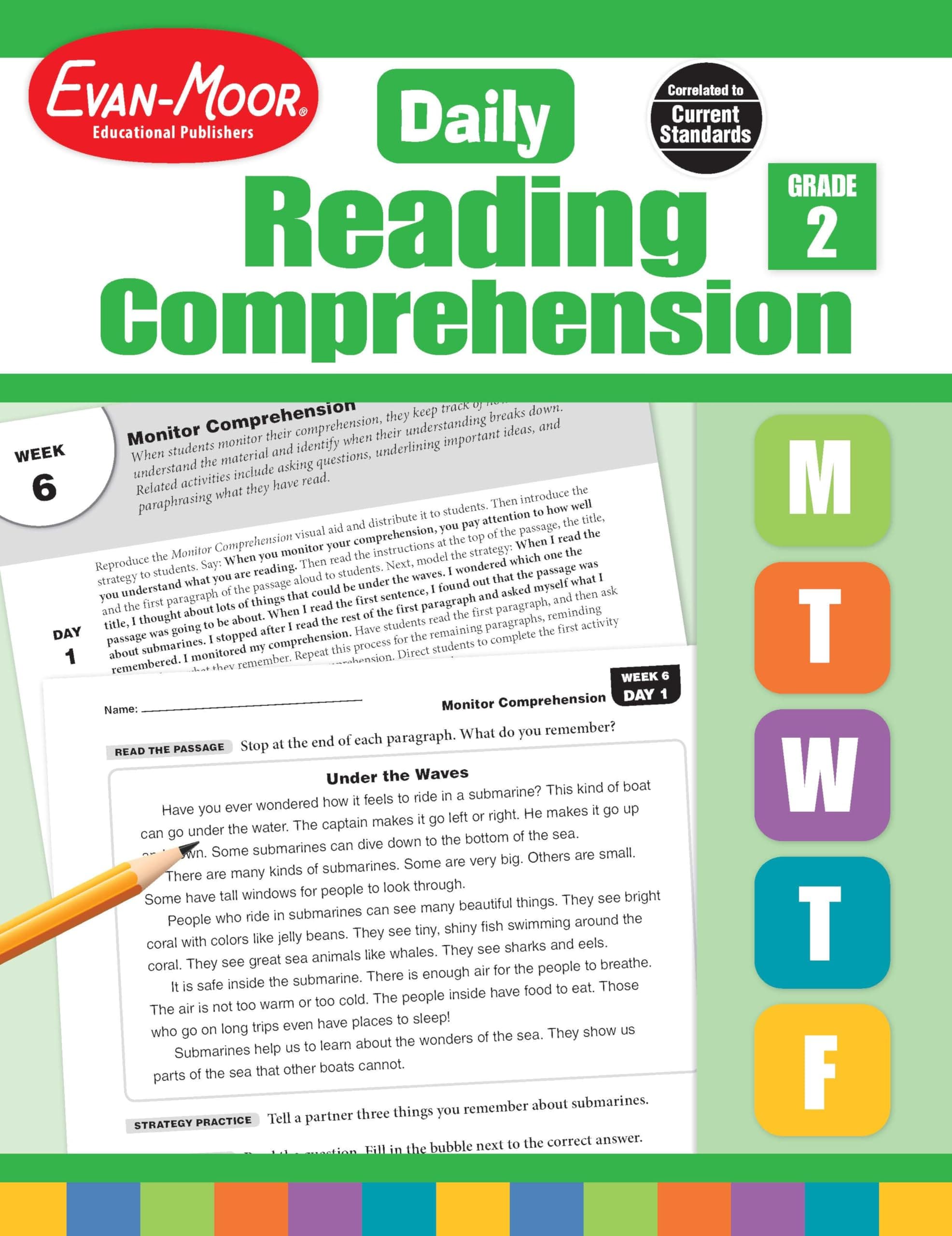 Evan-Moor Daily Reading Comprehension, Grade 2 - Homeschooling & Classroom Resource Workbook, Reproducible Worksheets, Teaching Edition, Fiction and Nonfiction, Lesson Plans, Test Prep