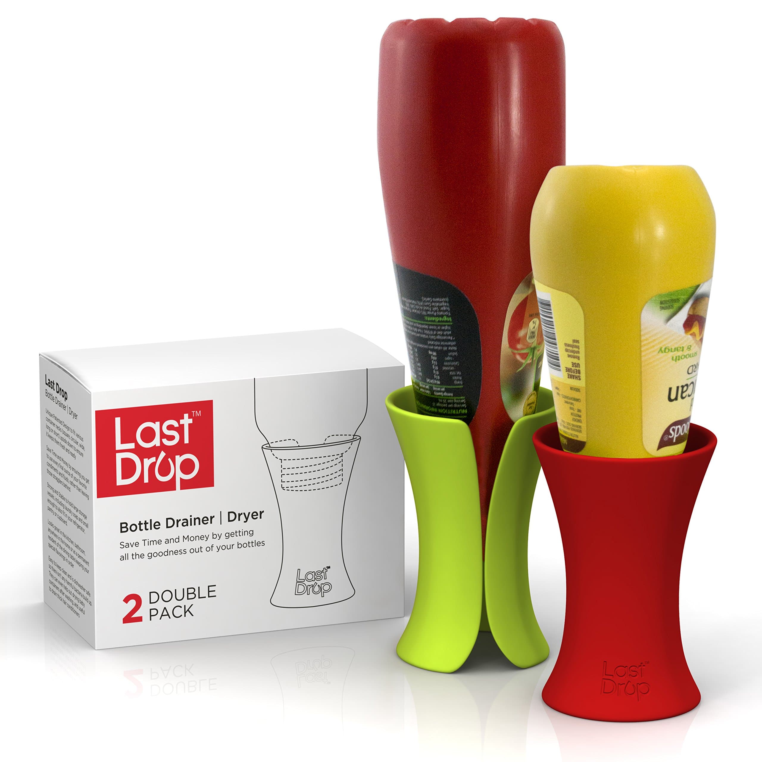 Last Drop Bottle Emptier & Drainer 2-Pack | Stand Holds Vessels Upside Down to Squeeze Out Every Little Bit | Easy-to-use | Great in Kitchen, Bathroom, or Restaurant for Condiments, Sauces, & Shampoo