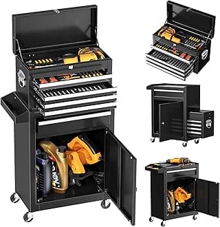 INTERGREAT Rolling Tool Chest, 5-Drawer Tool Box Organizer w/Lockable Wheels & Sliding Drawers & Detachable Top, Tool Storage Cabinet for Garage Workshop (Black)