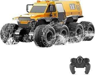 GoolRC Amphibious Remote Control Car, 8WD RC Cars, 2.4GHz Remote Control Boat, Waterproof Off Road RC Monster Truck, All Terrains Electric Armored Vehicle Crawler for Adults (Yellow)