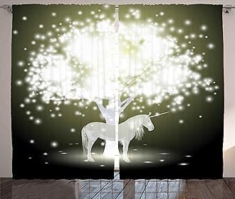 Ambesonne Magic Curtains, Unicorn Horse Under Mystic Tree with Human Fantasy Artwork Design, Living Room Bedroom Window Drapes 2 Panel Set, 108" X 63", Golden Green