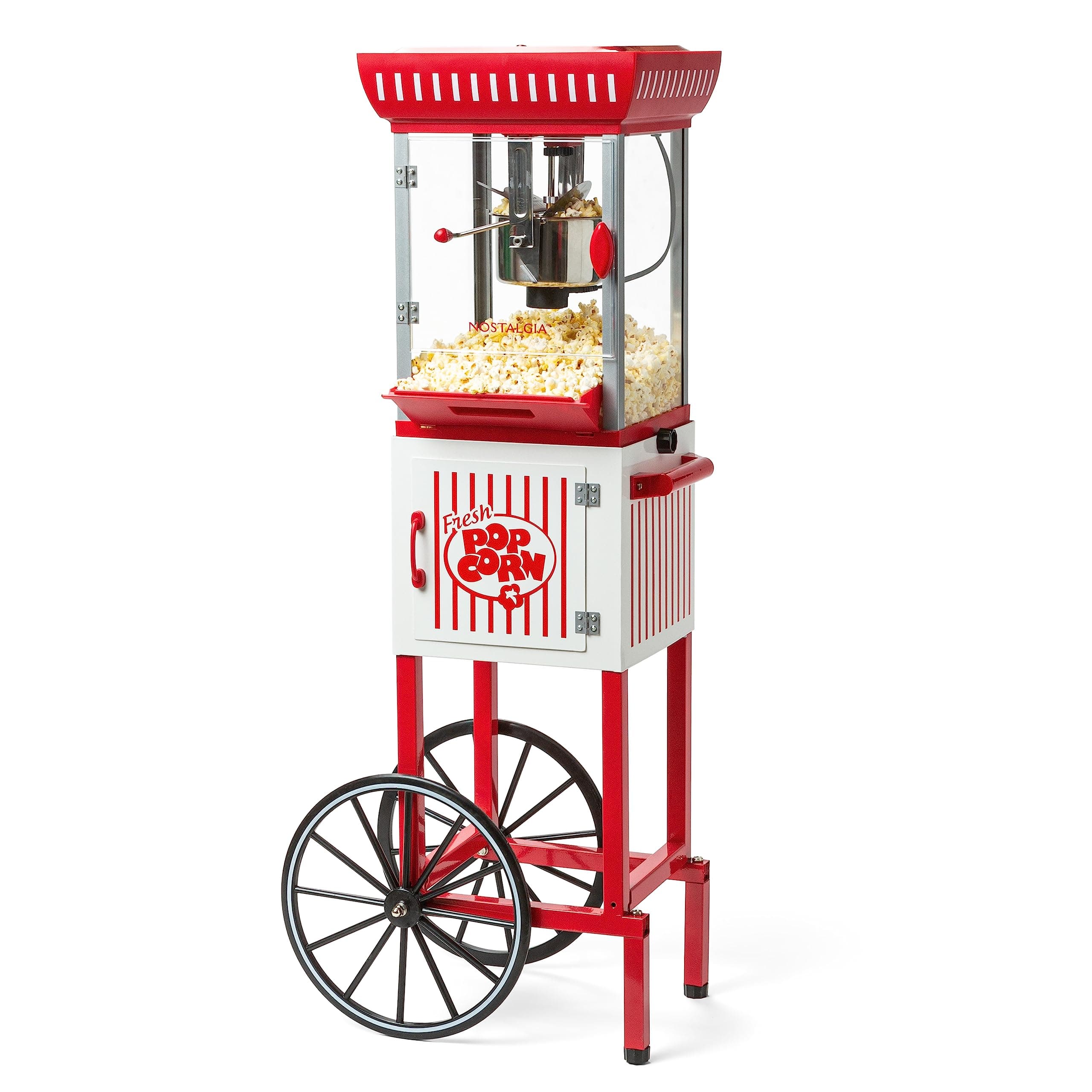 Popcorn Maker Machine - Professional Cart With 2.5 Oz Kettle Makes Up to 10 Cups - Vintage Popcorn Machine Movie Theater Style - Red & White