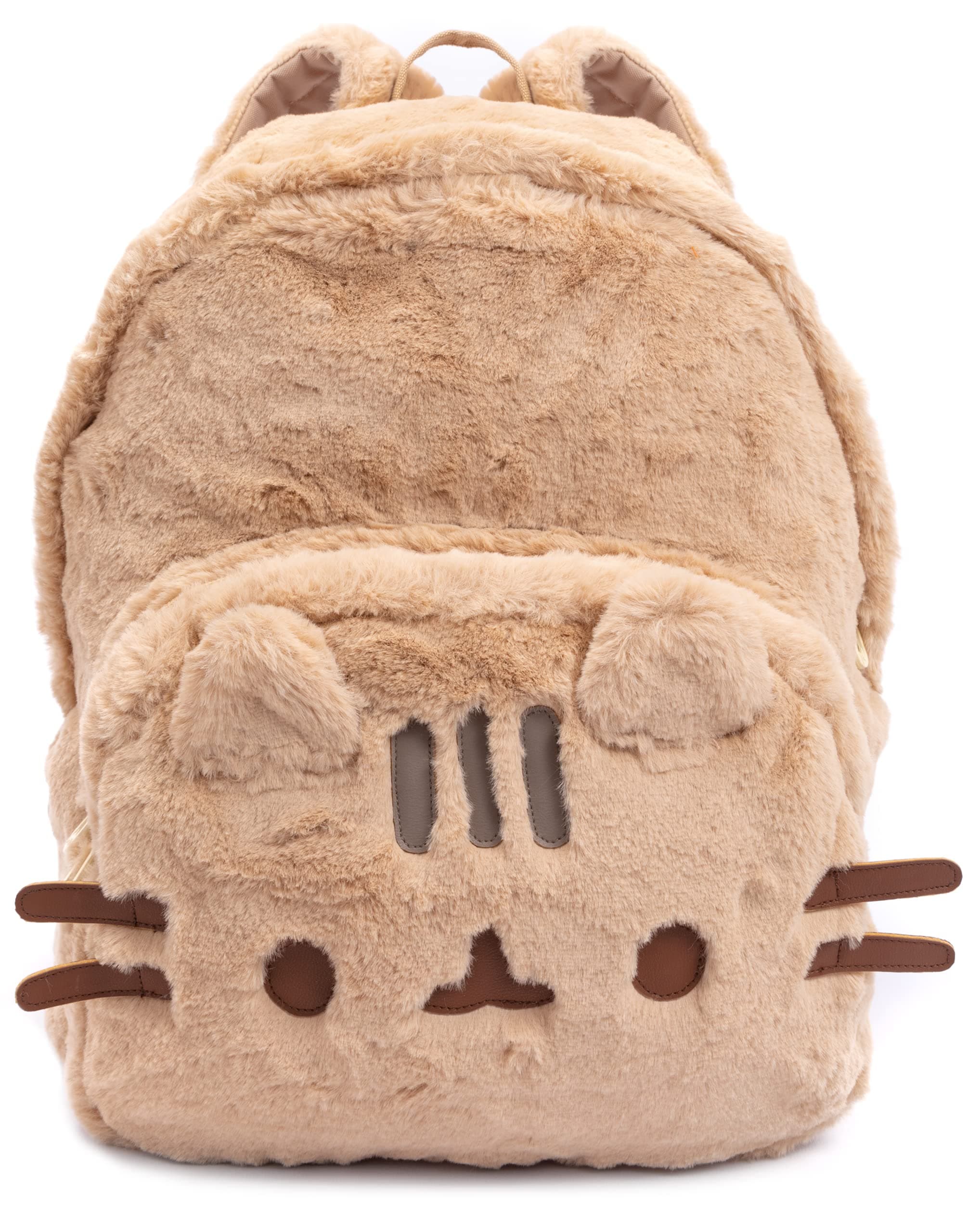 Beige Fluffy Rucksack | 3D Ears Backpack with Padded Straps | 16 Inch School Travel Daypack | Laptop Gym Bag | Pusheen Merch