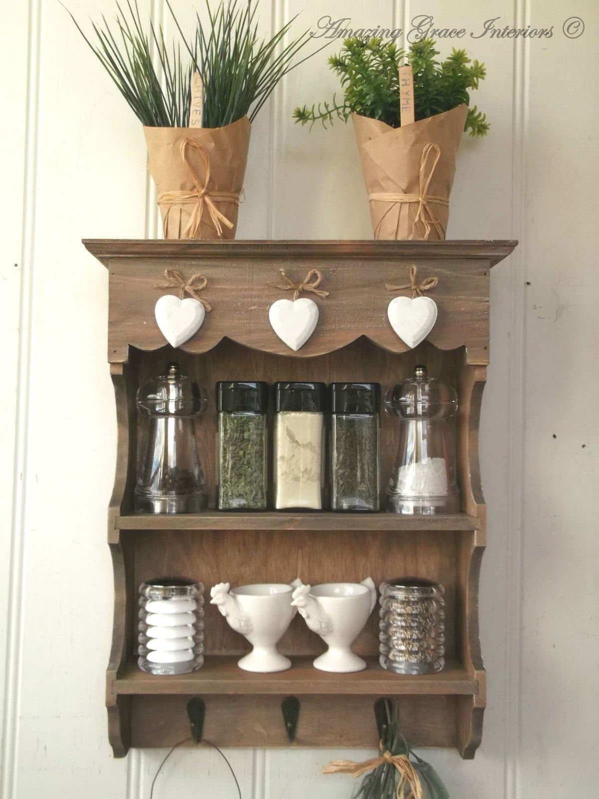 Small Shabby Chic Wall Unit Shelf Storage Cupboard Cabinet Hooks Spice Rack Kitchen Bathroom