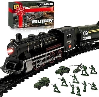 Atlasonix USA Train Set for Kids - Includes Toy Train, Helicopter, Tank, Soldiers, and Train Tracks - Military Toy Train Set for Boys Ages 3,4,5,6,7,8 - Birthday/Xmas Gift for Kids 3-8 Years