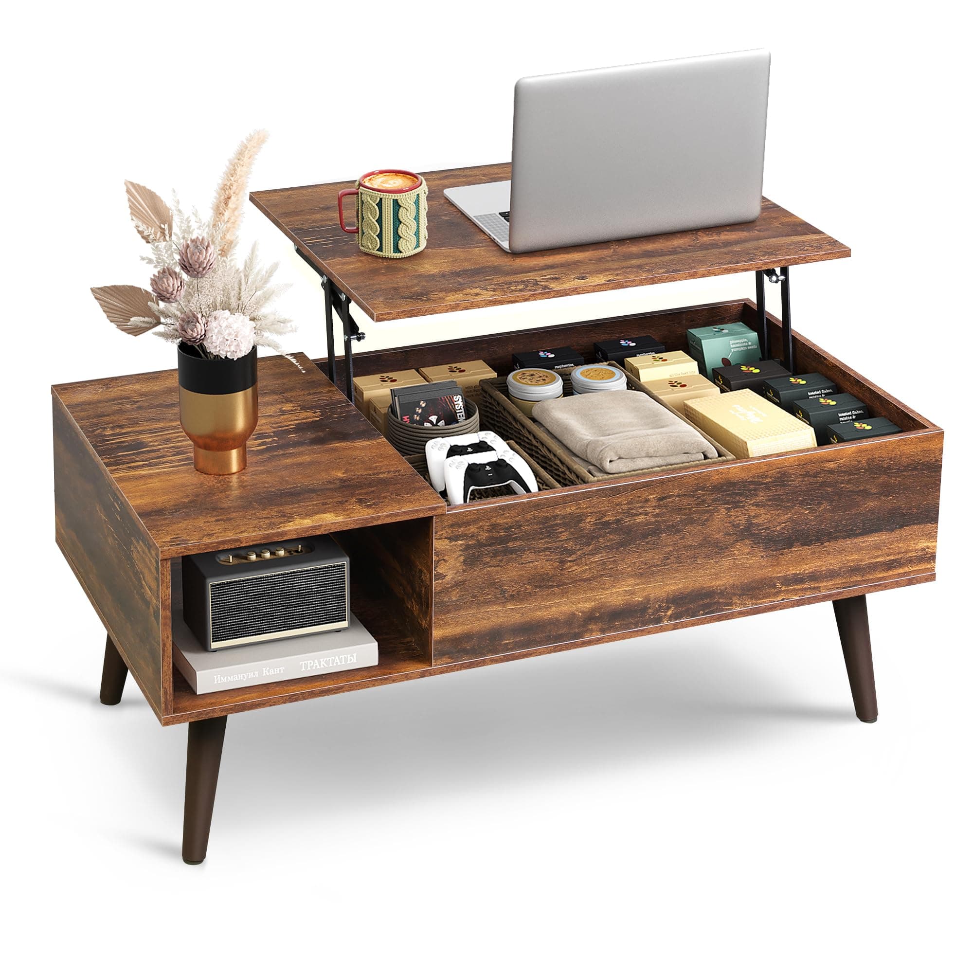 WLIVE Round Coffee Table, 31.5" and 23.6" Small Coffee Tables for Living Room, Nesting Circle Coffee Table Set of 2 with Storage for Apartment, Bedroom, Rustic Brown