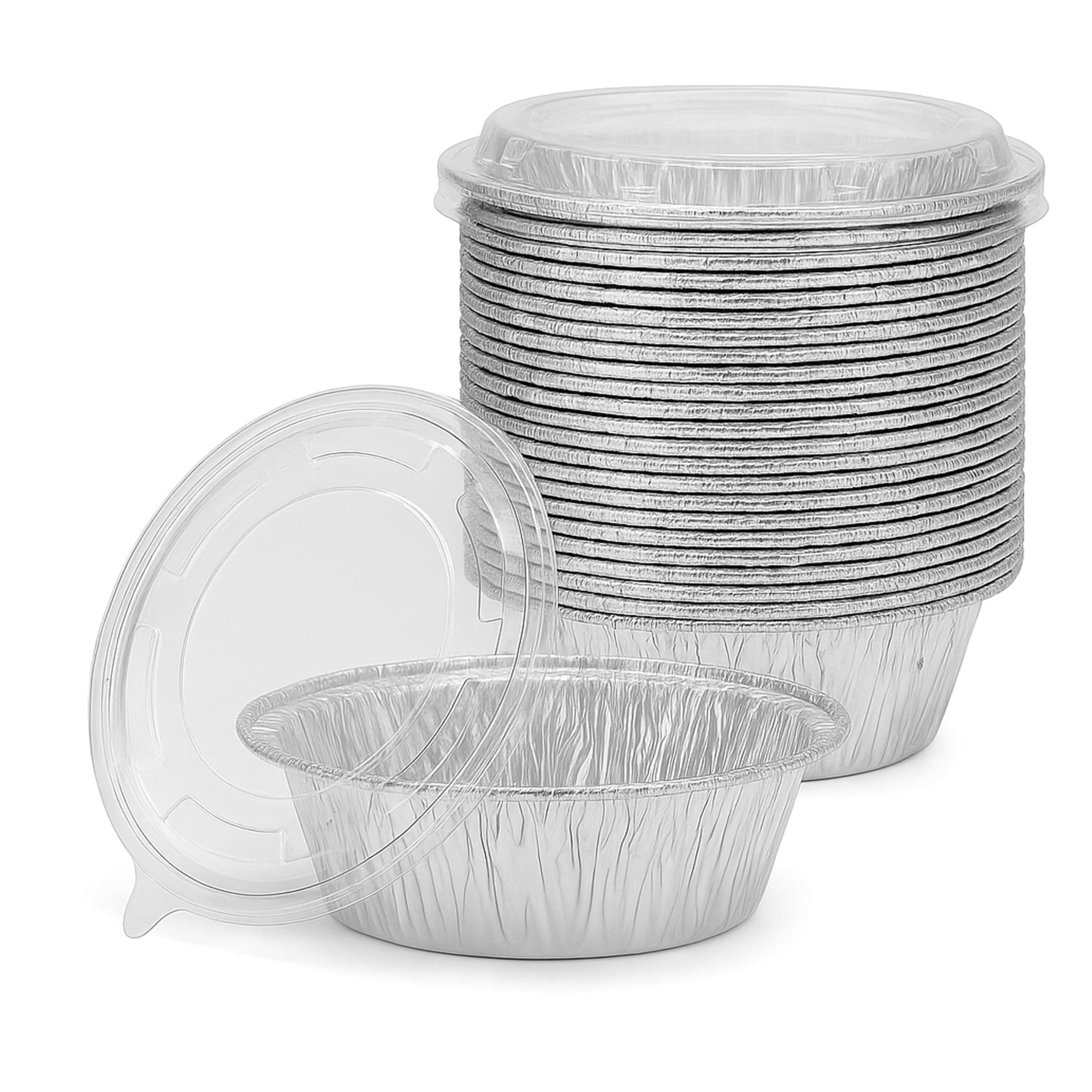 [20 Pack] 5" Disposable Foil Baking Pans with Lids – Round Aluminum Food Containers for Oven Use, Takeout, Storage, and Meal Prep