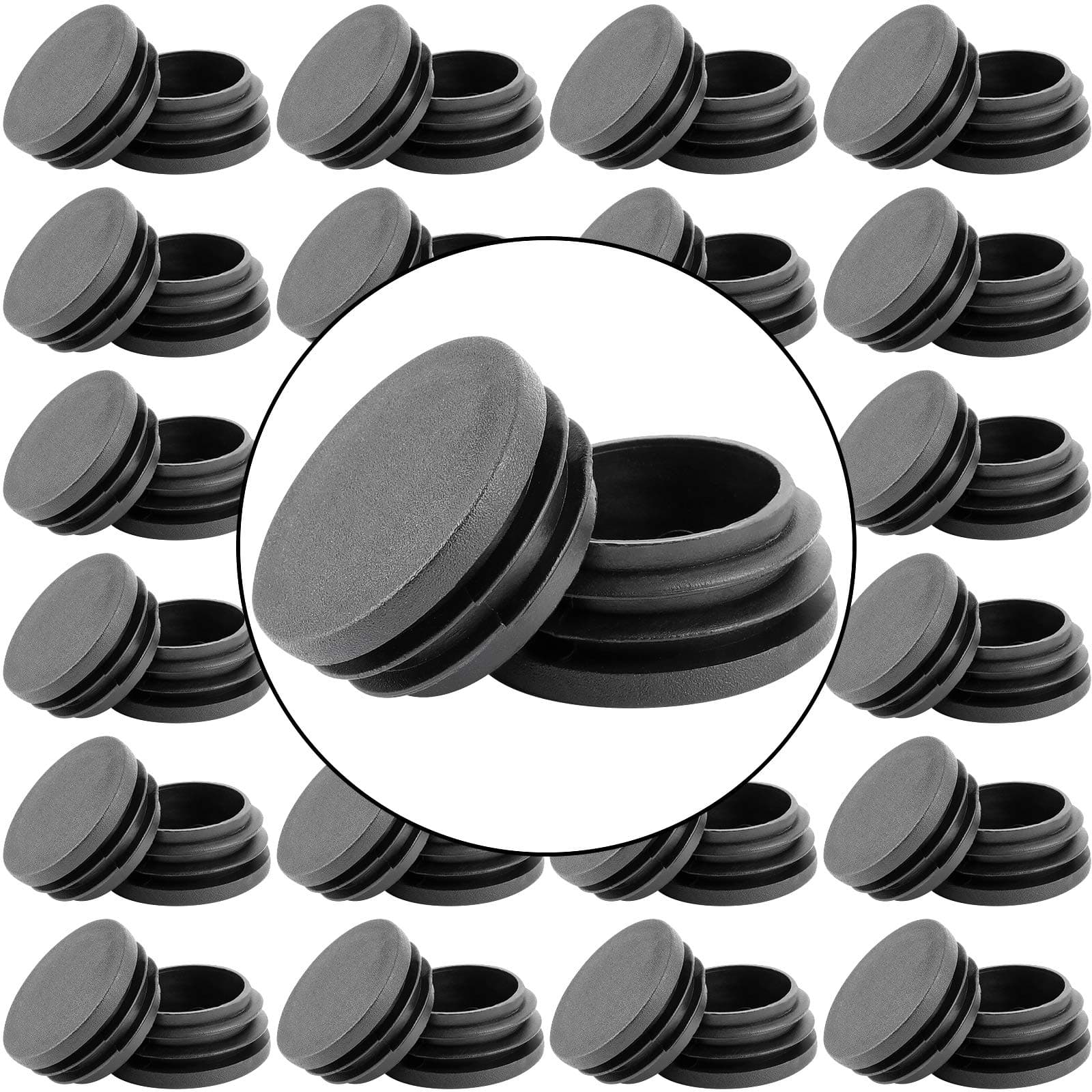 HOZEON 100 Pack 1 1/2 inches Round Plastic Plug, Thickened Durable Tubing End Caps, Round Tubing End Caps for Table and Chair Legs, Fence Post Pipe Tube End, Furniture Sliding, Black