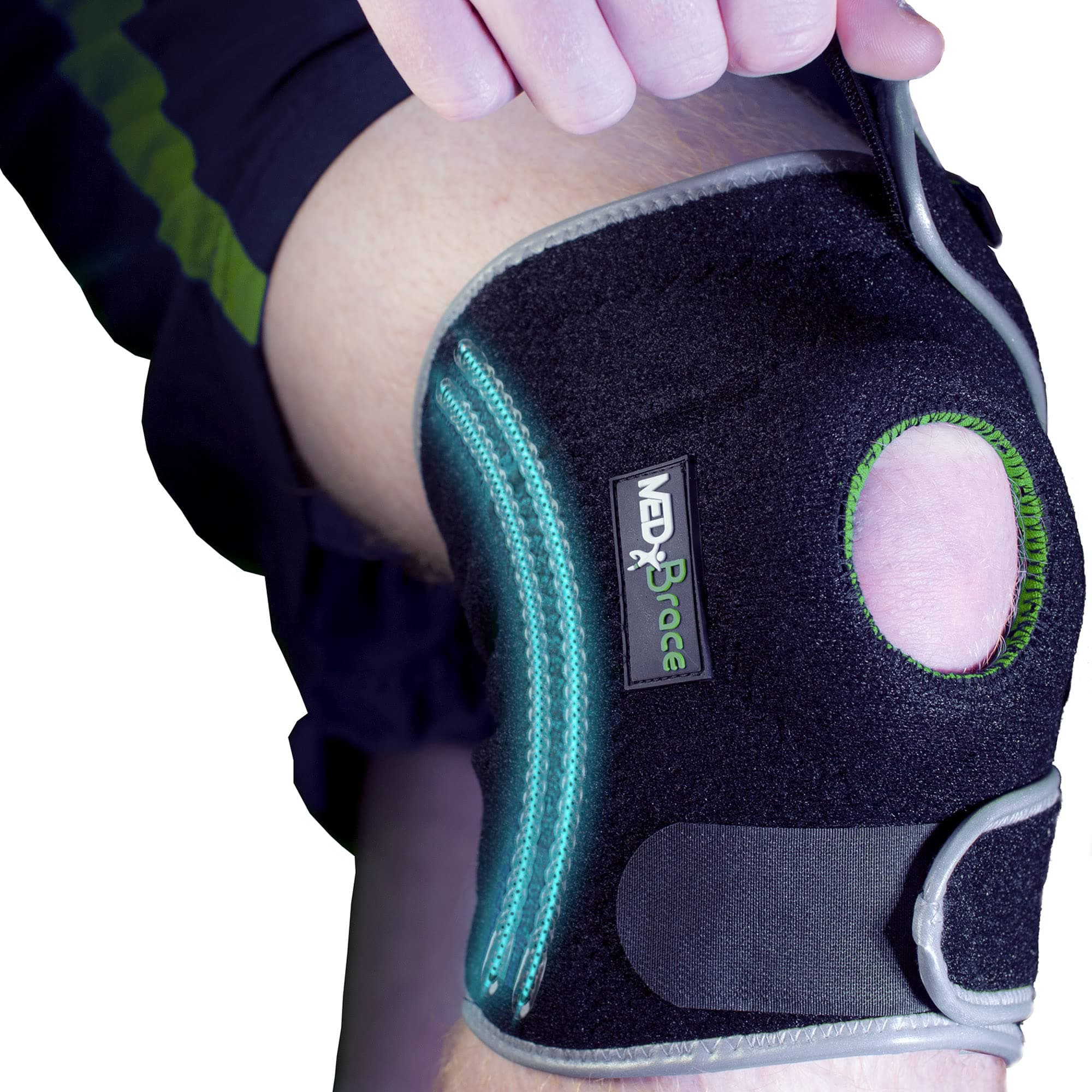 Runners Knee Support Brace QUAD-Spring-Core with Open Patella ACL, MCL, Meniscus, Injury Strains or Arthritis | Anti-Slip | Hi Vis (Large - Above 18" (45.7cm))