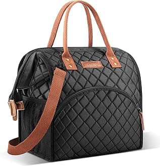 LOKASS Lunch Bag Insulated Lunch Box Wide-Open Lunch Tote Bag with Removable Shoulder Strap for Women/Men Adults Work Picnic Hiking Beach Fishing(Black)