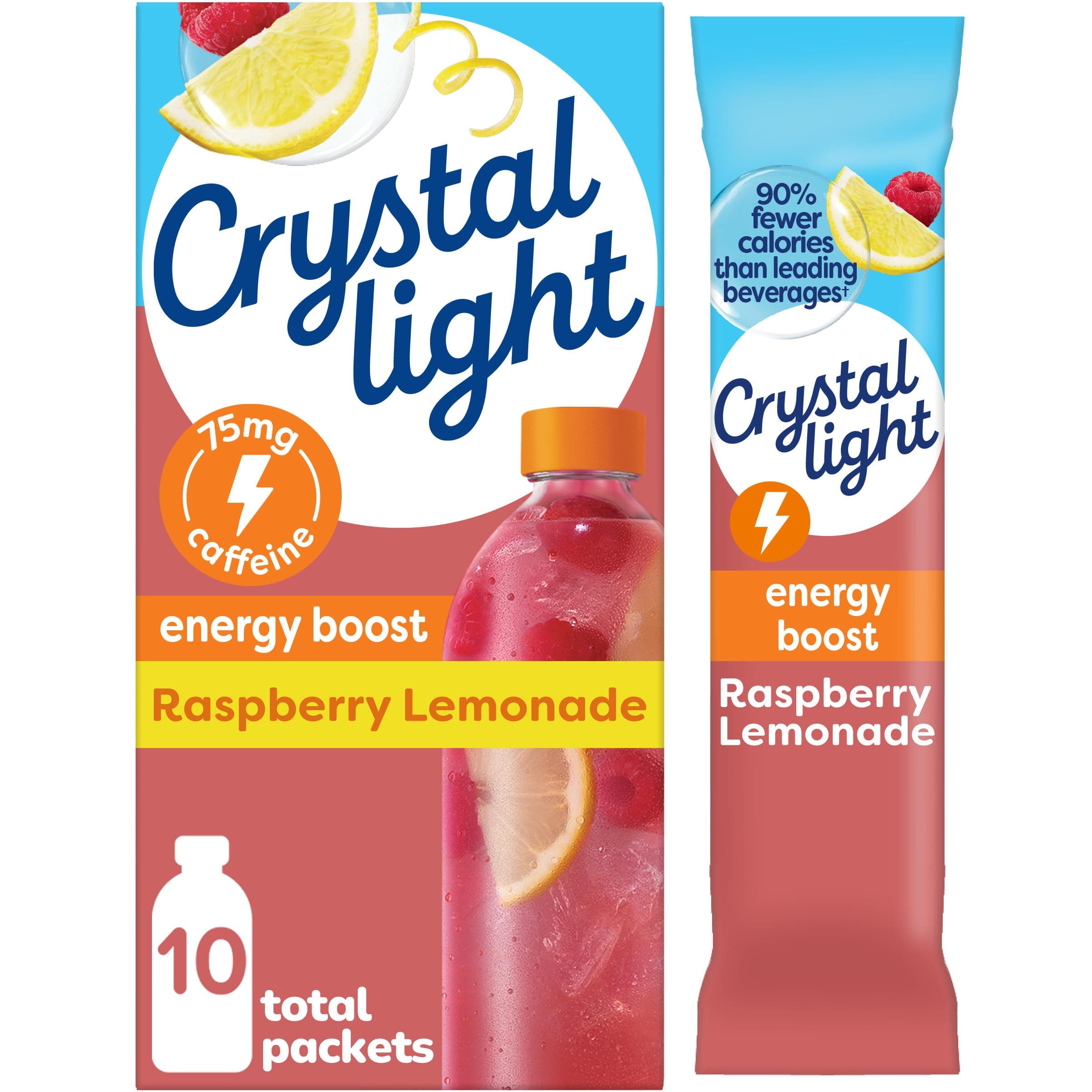 Crystal Light Energy Boost Raspberry Lemonade Drink Mix, 10 ct On-the-Go Packets