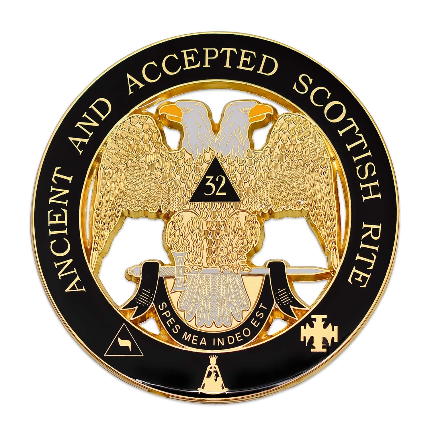32nd Degree Ancient & Accepted Scottish Rite Round Masonic Auto Emblem - [Black & Gold][3'' Diameter]