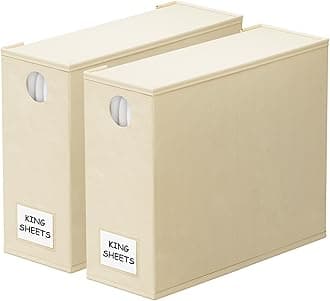 SpaceAid 2 Pack Bed Sheet Organizers and Storage, Foldable Sheet Organizer for Linen Closet, Sheets Set Folder Keeper with Window XL (Queen & King Size) Organizing Bedding Container, Beige