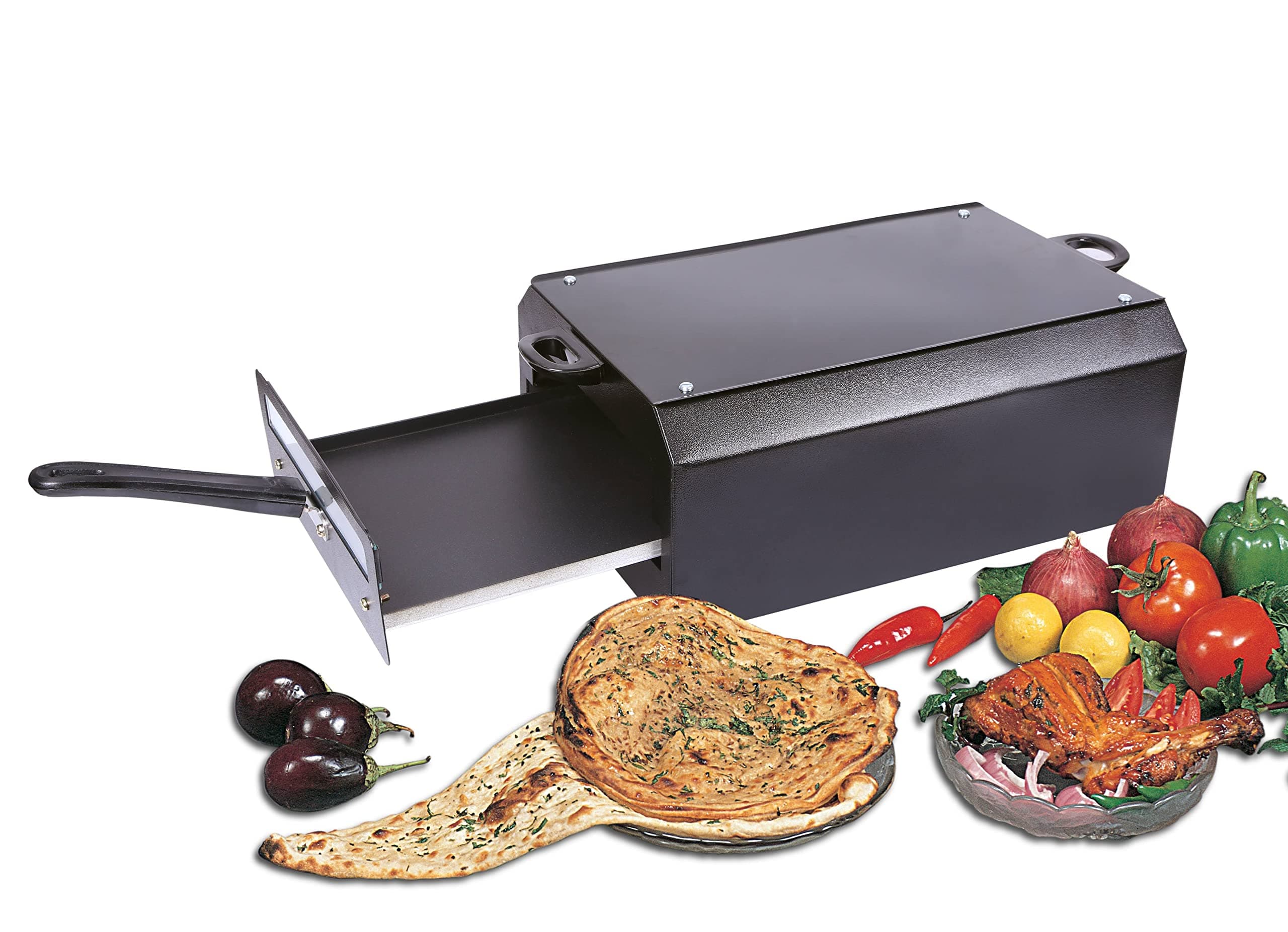 Mini Chef Electric Tandoor (Big Size) with Double Layer Non Stick Coated Tray + Food Warming Top Plate + Heat Proof Stand + 1 PC Magic Cloth Free