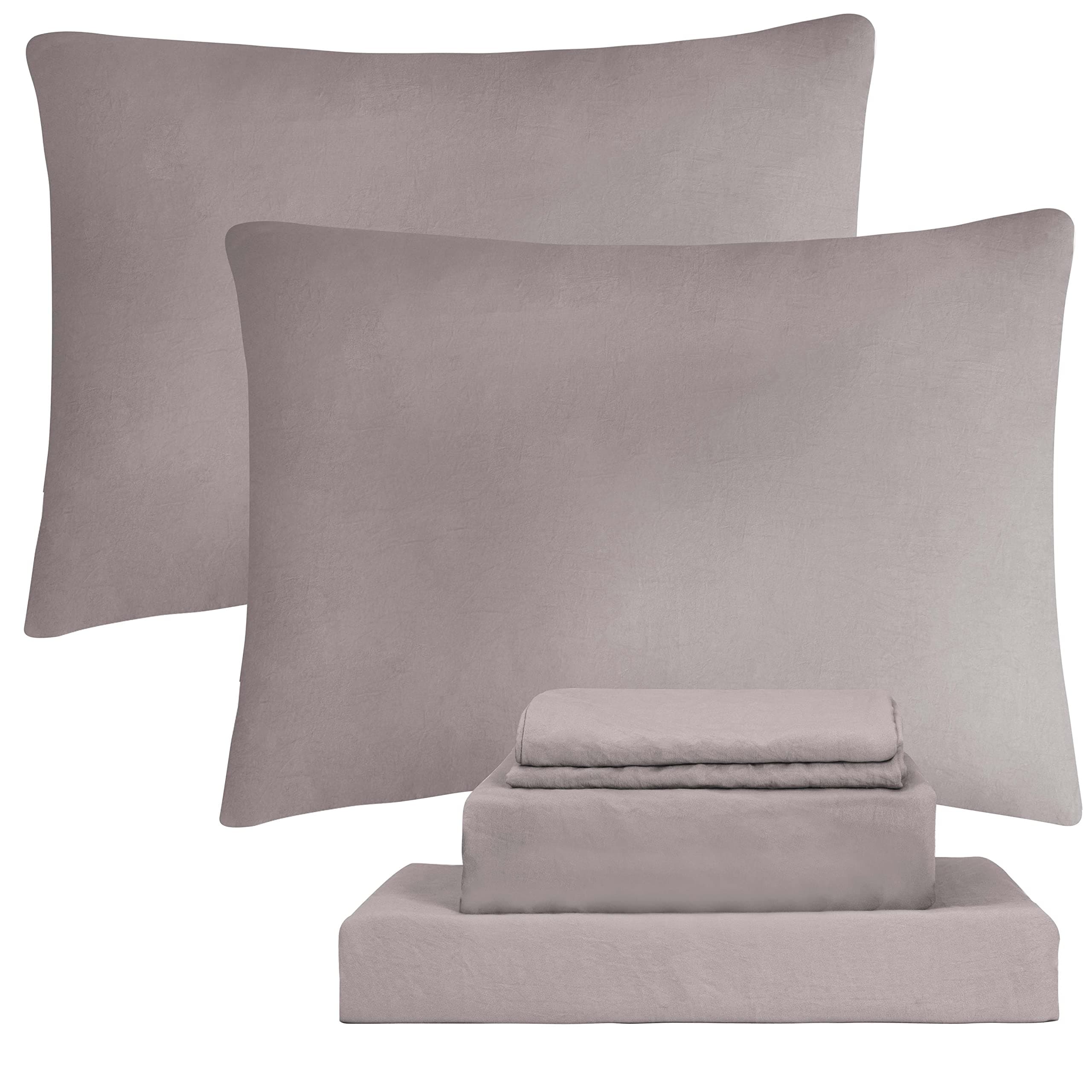 HIG 3 Pieces Pre-Washed Microfiber Mocha Sheet Set with Natural Wrinkle Texture Classic Ultra Soft Solid Sheet Set for Bedroom, Minimalist Style Bedding Sheet Set with 14" Deep Pocket Twin XL (Solid)