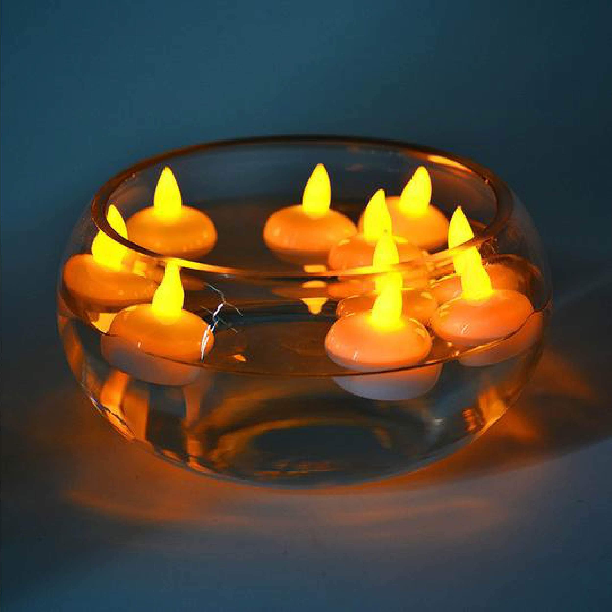 TED TECH Battery Operated LED Floating Flickering Tealight Candles (Pack of 12) Made in India (Amber)