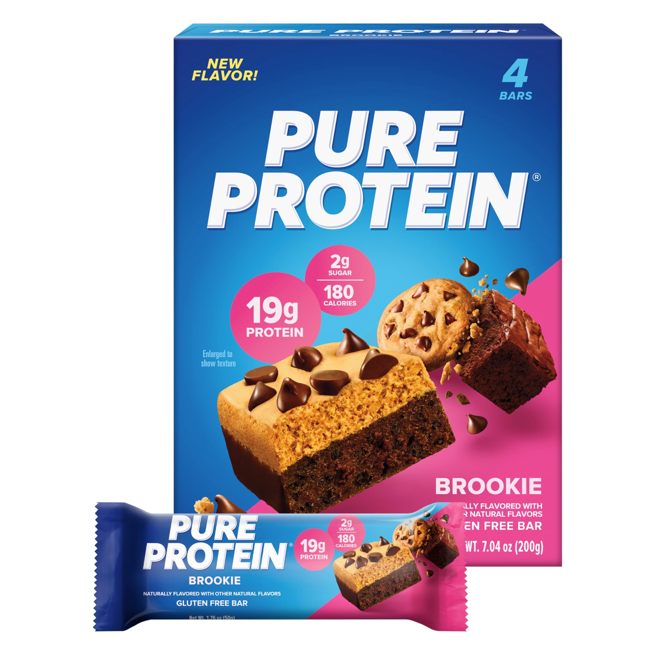 Bars, High Protein, Nutritious Snacks to Support Energy, Low Sugar, Gluten Free, Brookie, 1.76oz, Pack of 4