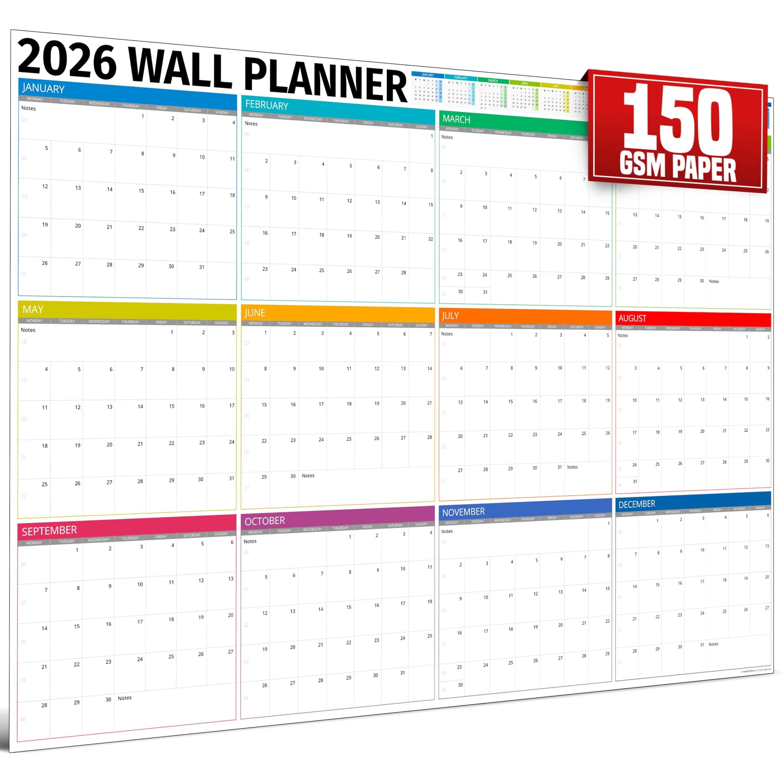 Wall Planner 2026 UK - A1 Extra Large 84 x 60cm Colour Full Year Family Planner Calendar 2026 For Home, Office, Teacher Calendars & Personal Organisers - Boxes Edition