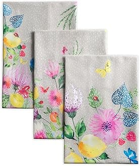 Maison d' Hermine Jardin D'Ete-Fog 100% Cotton Set of 3 Multi-Purpose Kitchen Towels | Bar Towels | Spring/Summer (50 cm x 70 cm)