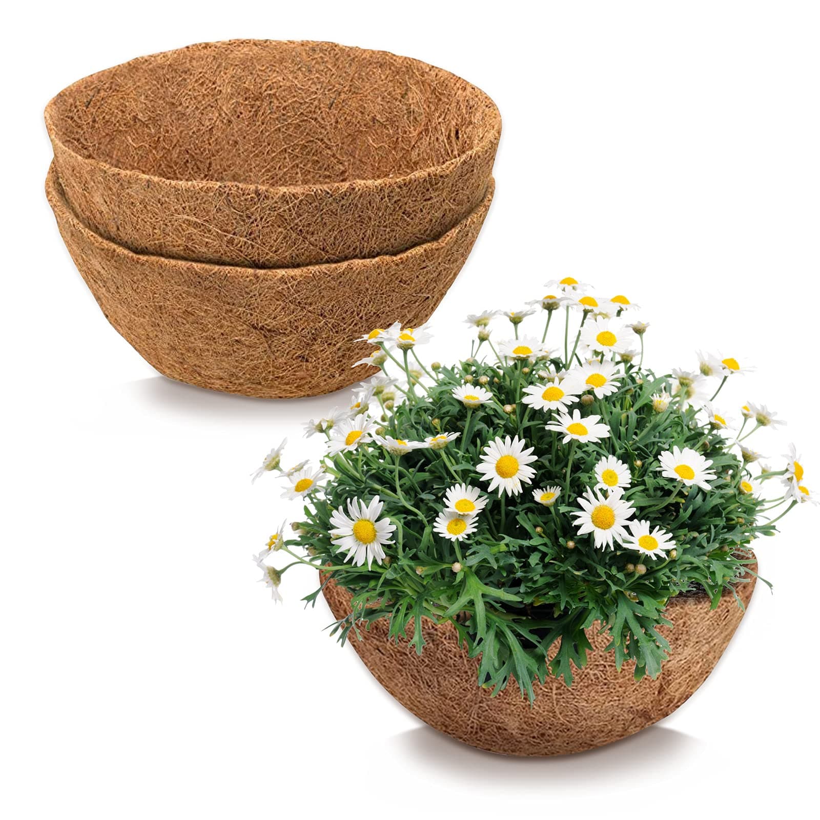 Round Coco Liner for Hanging Basket, 2 Pack 10 Inch Natural Coconut Coco Fiber Planter Basket Replacement for Hanging Basket Flower