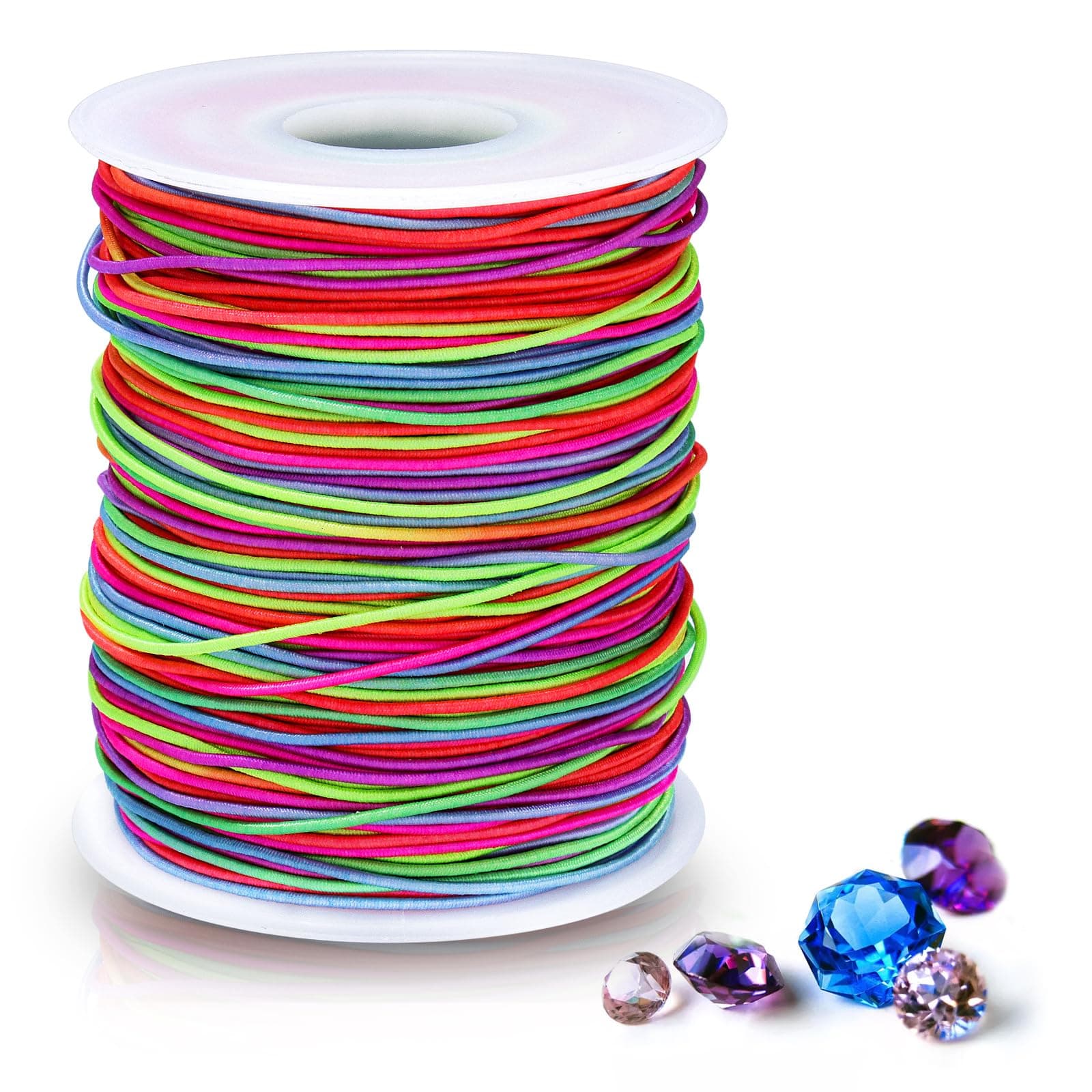 1mm x 100m Rainbow Elastic String for Bracelets, Durable Bracelet String,Suitable for DIY Jewelry Making, Bracelets, Necklaces, Crafts, Decorations (Corloful)