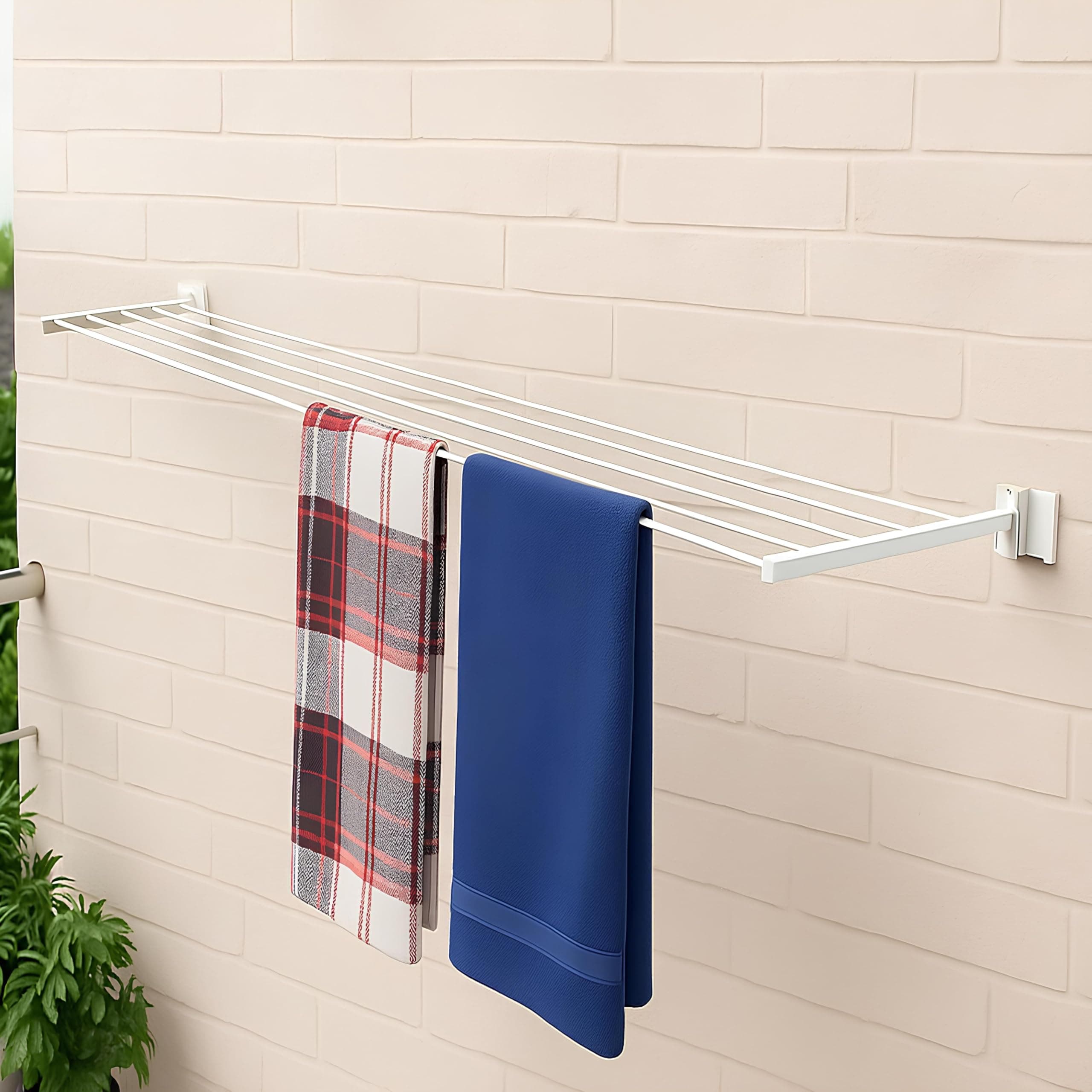 PulGos Wall Mount Cloth Drying Stand, Foldable Cloth Drying Stand, Clothes Stand for Drying, Laundry Racks for Drying,Drying Stand for Balcony,Metal Clothing Stand, Indoor/Outdoor Clothes Stand,Ivory