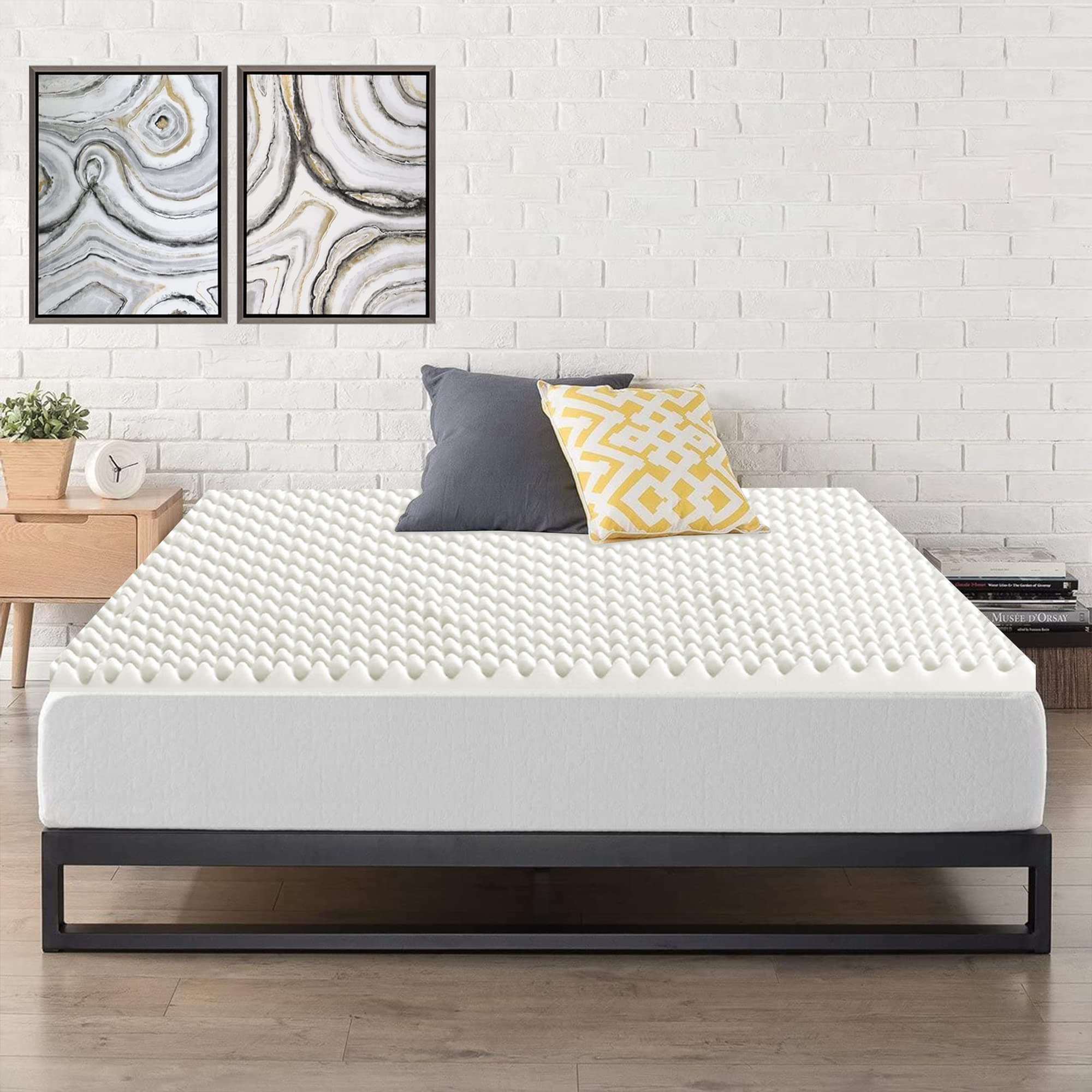 Mayton 1-Inch High Density Convoluted Egg Shell Breathable Foam Topper,Adds Comfort to Mattress, Queen Size