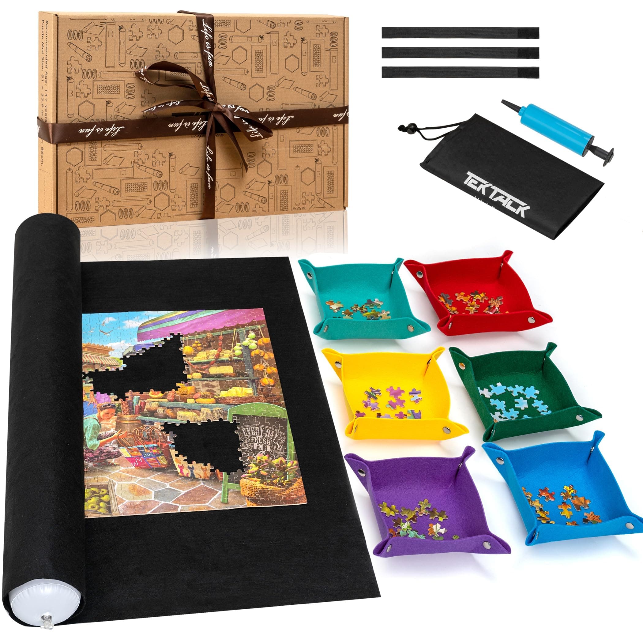 Tektalk Higher-Capacity Design, Jigsaw Puzzle Roll-up Mat in Delicate Packaging Box with Hand Pump, Storing for 2000, 1500, 1000, 500 Jigsaw Puzzle Pieces