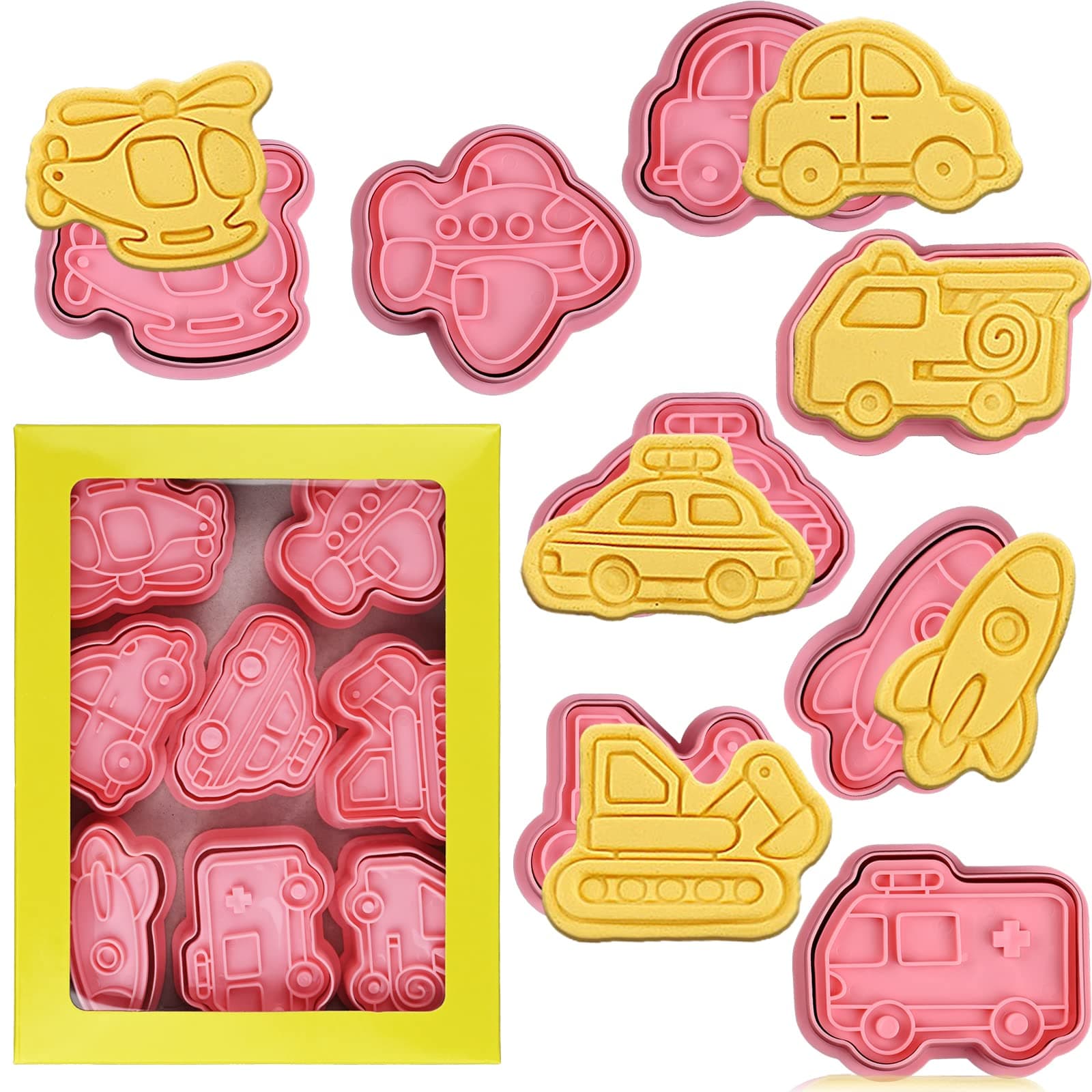 Transportation Vehicle Cookie Cutters With Plunger Stamper,8 Piece Transporta...