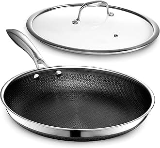 HexClad Hybrid Nonstick 30 cm Frying Pan with Tempered Glass Lid, Stay-Cool Handle, Dishwasher and Oven Safe, Compatible with All Cooktops