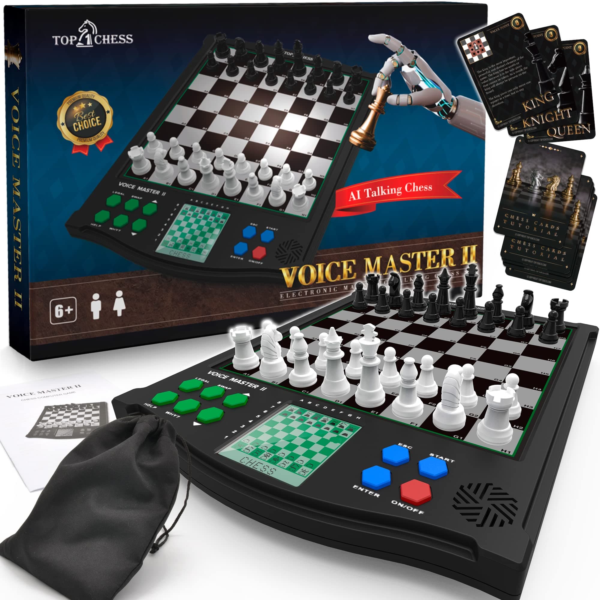 TOP 1 CHESS Classic Voice Master Electronic Chess Set, Ages 6+, 1-2 Players, Improve Skills with Chess Games