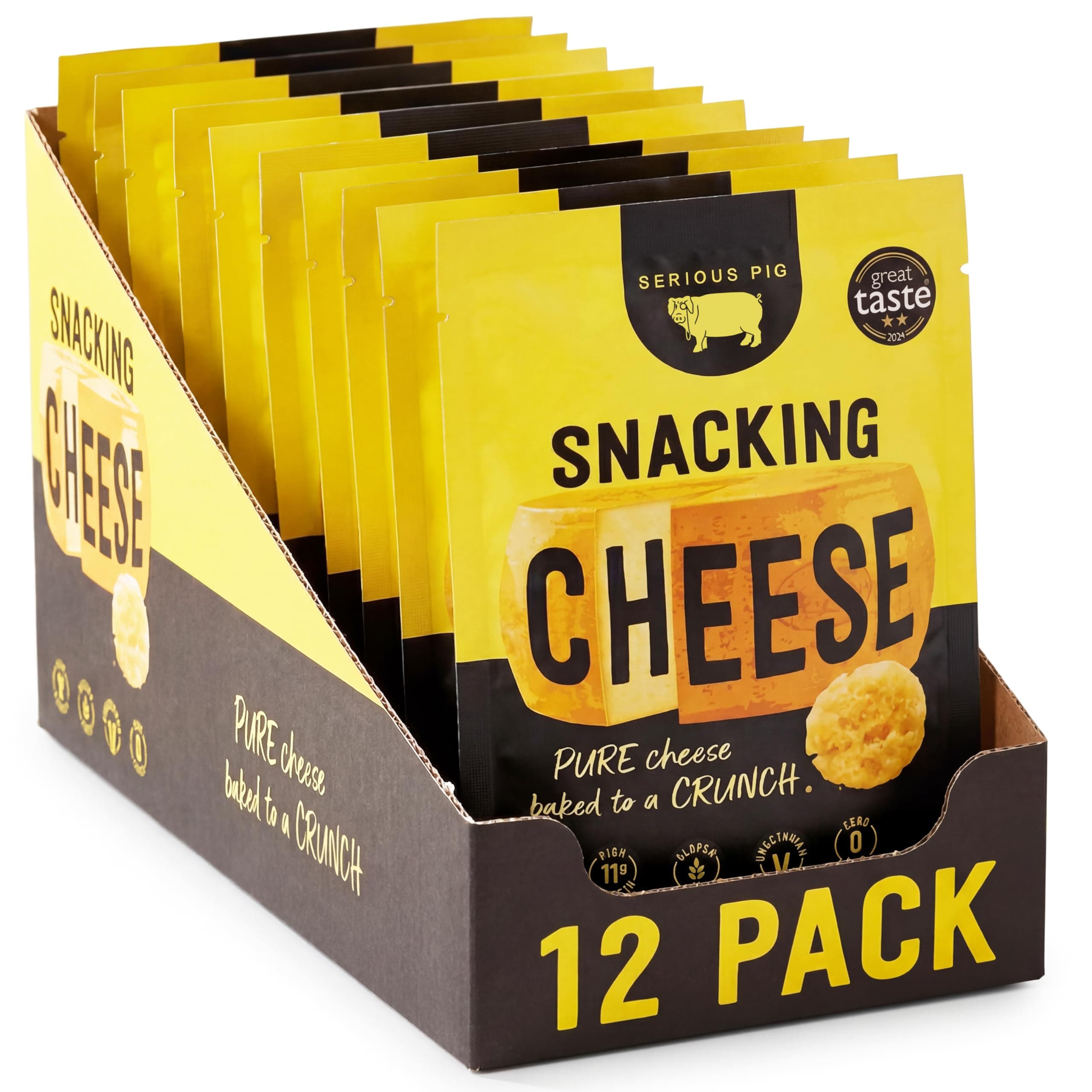 – Serious Pig Snacking Cheese - Pure Cheese Crisps High Protein Zero Carb (12 x 24g)