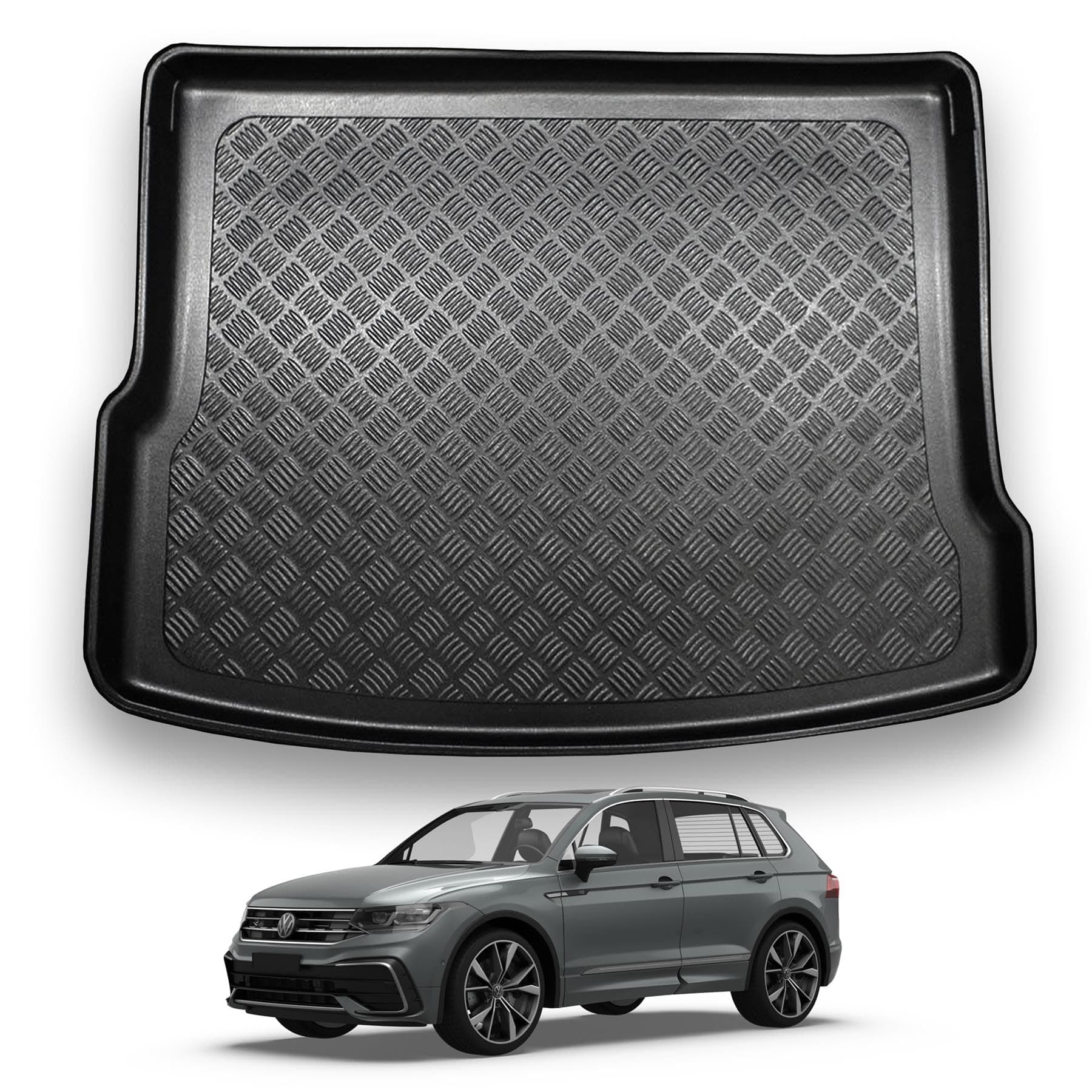 NOMAD VW Tiguan (2016-2023) Boot Liner [Upper Boot Position] Tailored Fit Car Floor Mat Protector Non Slip Waterproof Raised Edges Compatible Custom Fit Accessory Black Dog & Pet Friendly