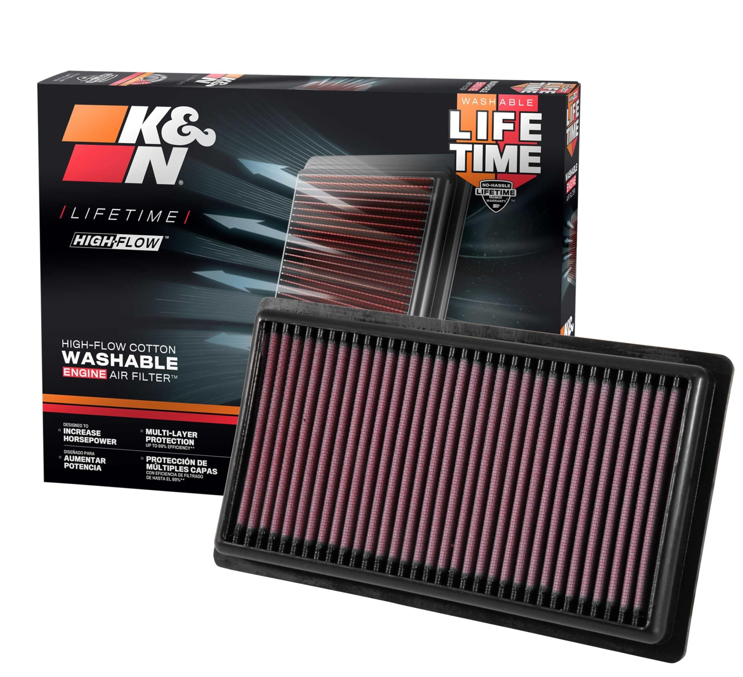 K&N High-Flow Original Lifetime Engine Air Filter: Increase Power: Premium, Washable: Compatible with 2016-2025 Fiat/Toyota/Lexus: (See Product Description for Select Models) 33-3080