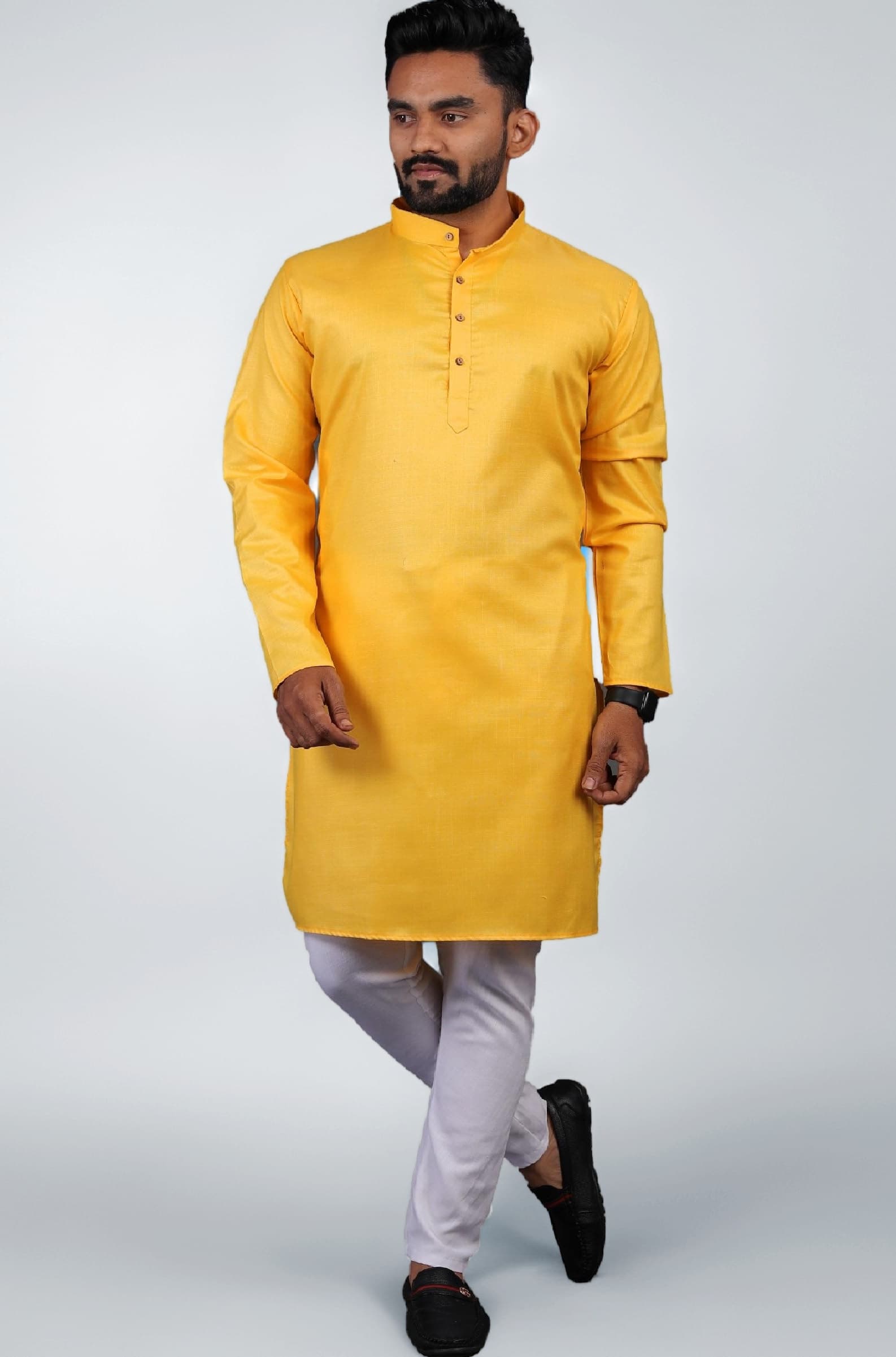 Multi Colored Cotton Plain Men's Ethnic Kurta Only