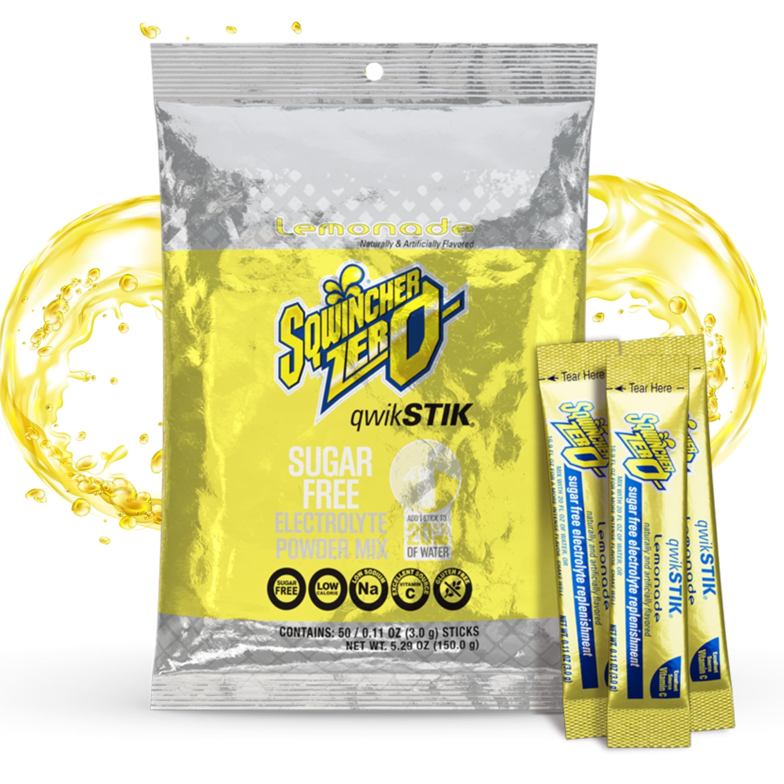 Zero Qwik Stik, Lemonade, Sugar Free, Low Calorie, Low Sodium Electrolyte Powder Hydration Drink Mix, .11 0z Packet (Pack of 50)