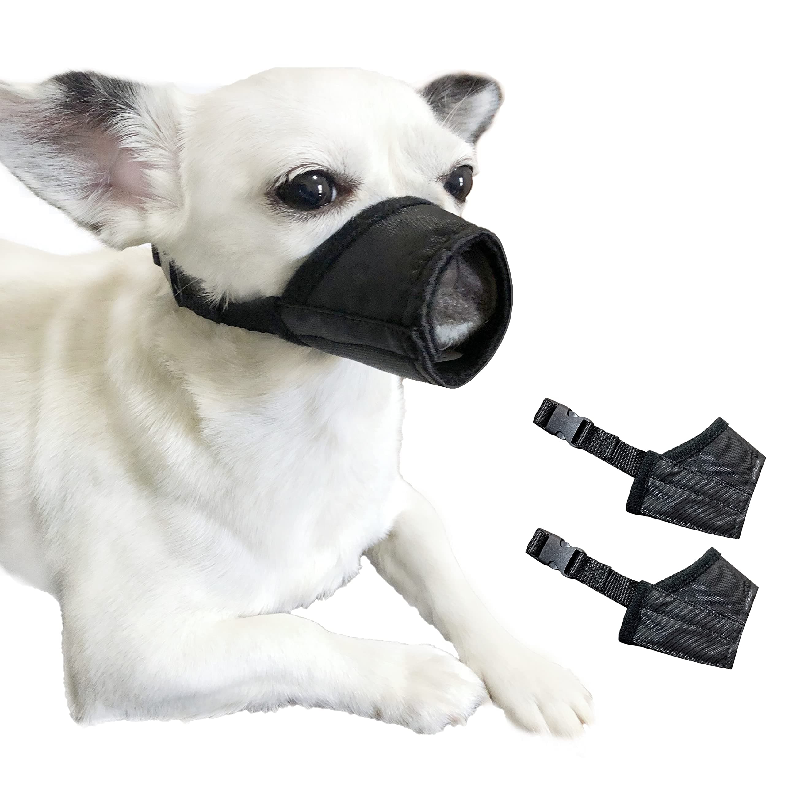 Dog Muzzle XS (2 PCs) Soft Air Mesh for Small Dogs with Long Snout Quick Fit for Grooming Adjustable Prevent from Biting Barking and Chewing Soft Muzzle (2PCs-Black& Black, XS)