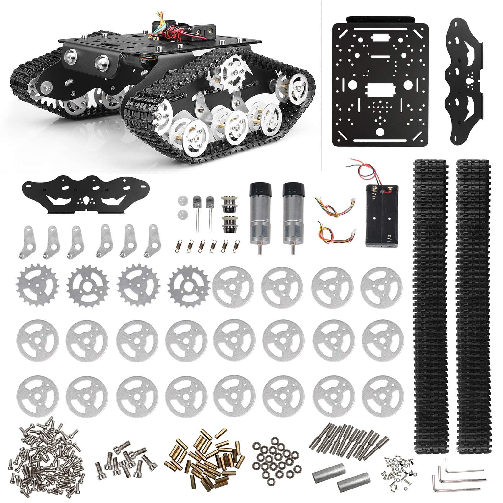 TSSS Tracked Robot Smart Car Platform with Damping Effect System Metal Tank Chassis with Powerful Dual DC 9V Motor for Arduino Raspberry Pi DIY Kit STEM Education, Easy Assembly