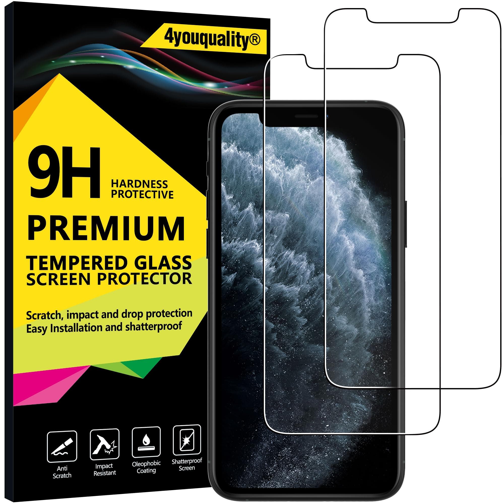 4youquality [2-Pack Screen Protector for iPhone X, iPhone XS & iPhone 11 Pro, Tempered Glass Film, [LifetimeSupport][Scratch-Resistant]