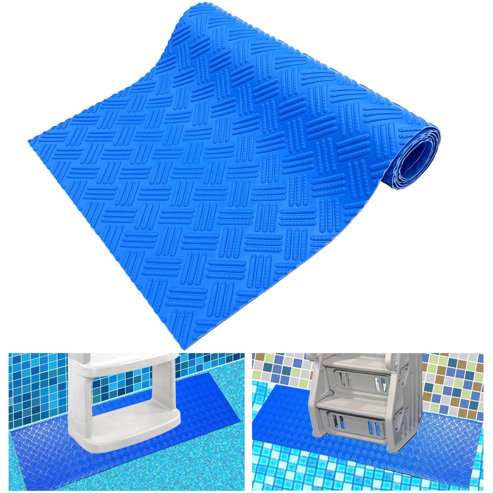 SKARUMMER Swimming Pool Ladder Mat - Protective Pool Ladder Pad Step Mat with Non-Slip Texture, Blue Medium Pool Step Mat, Pool Liner Protection Mat 36 inch X 17 inch
