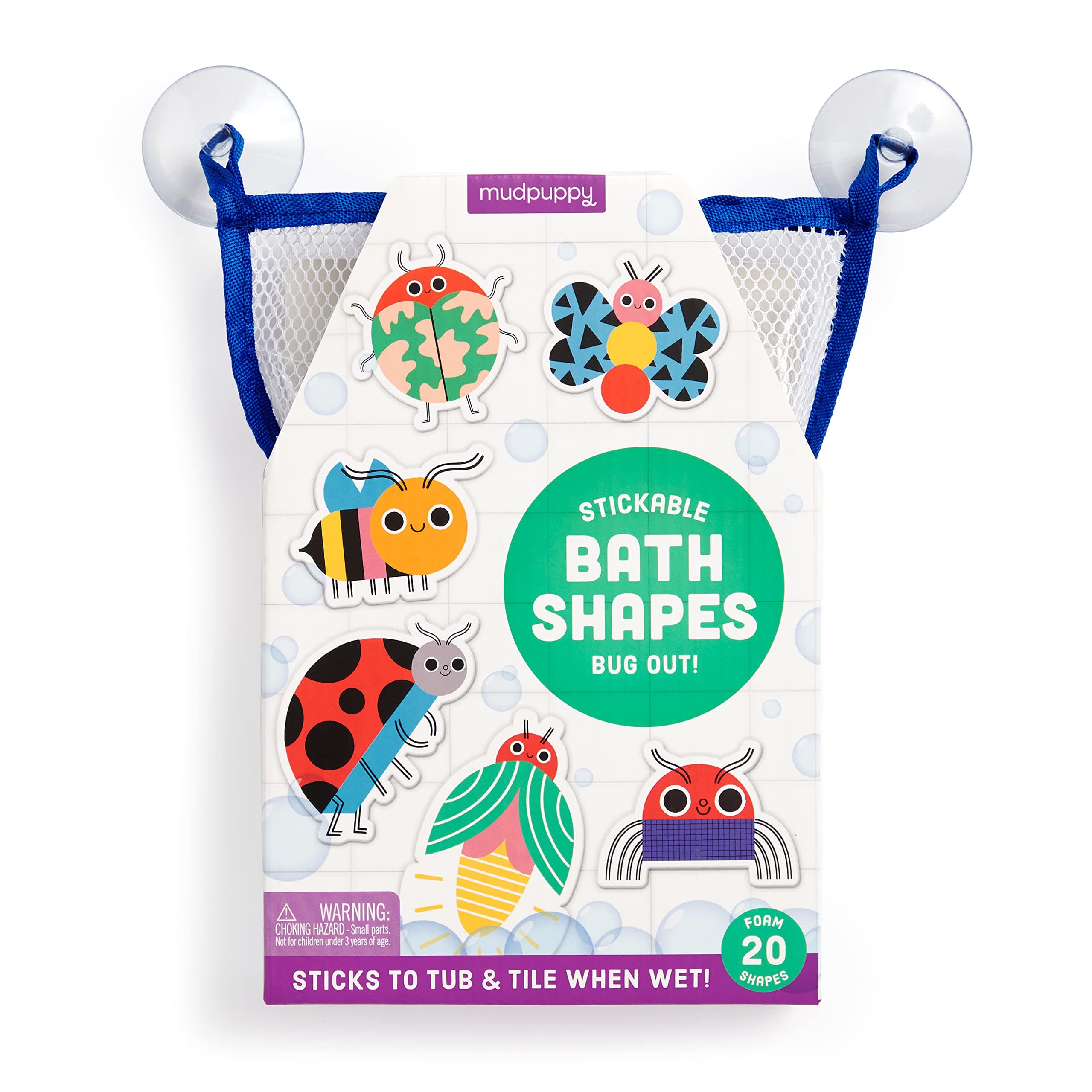 Mudpuppy Bug Out! – 20 Stickable Bug Themed Foam Shapes for Bath Time Entertainment with Mesh Storage Bag for Ages 3 and Up