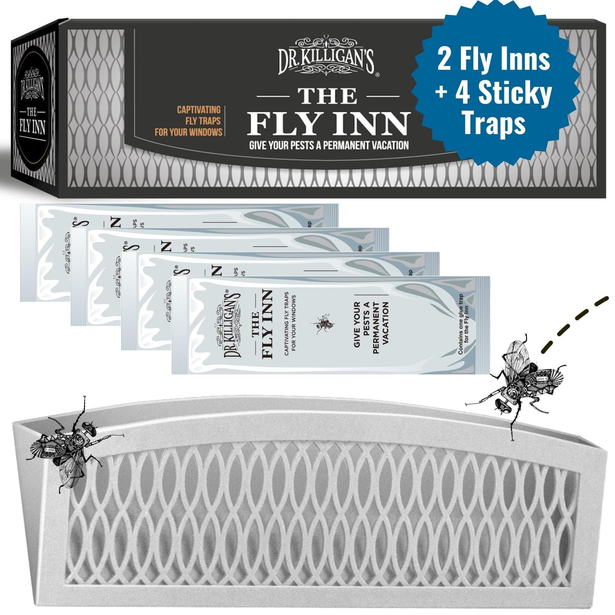Dr. Killigan's The Fly Inn | Sticky Window Traps | Indoor Insect Trap | Catches and Hides Bugs | Better Than Fly Paper or Ribbon | Get Rid of Flies | (2+4, Gray)