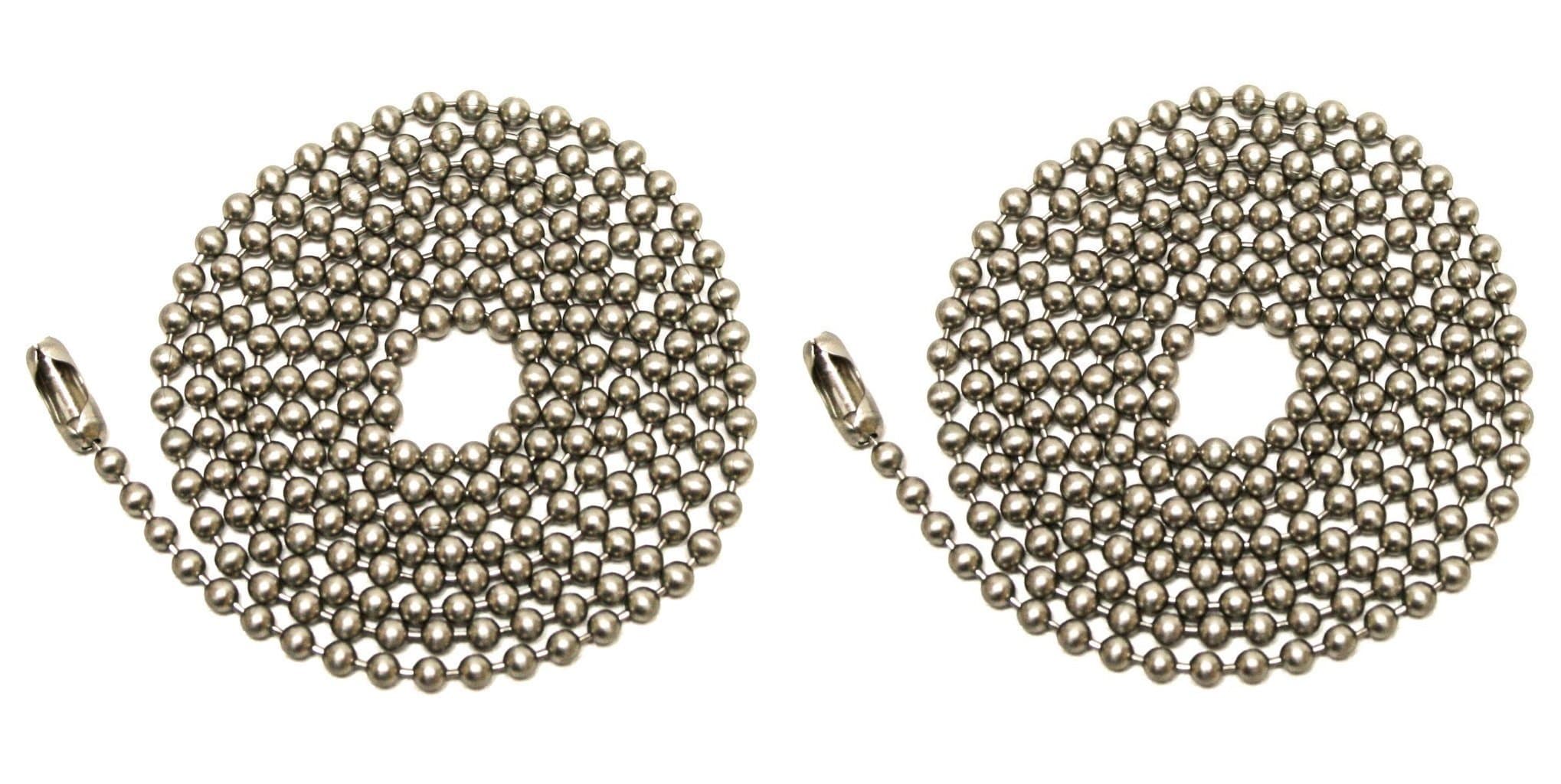 Pack Of 2 Pull Chain Extension, 36 Inch, Brushed Nickel 3-Feet Beaded Chain With Connector
