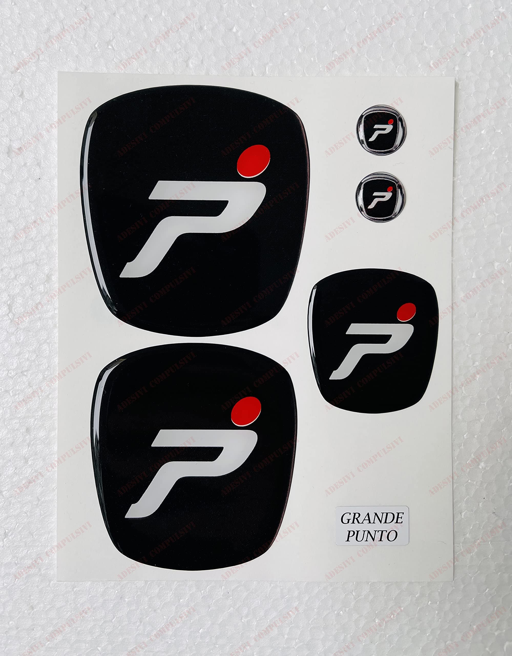 Logo Compatible with Large Front and Rear + Steering Wheel + 2 Emblems for Keyring. Bonnet and Trunk. Resin Stickers, 3D Effect, Colour: Black-White