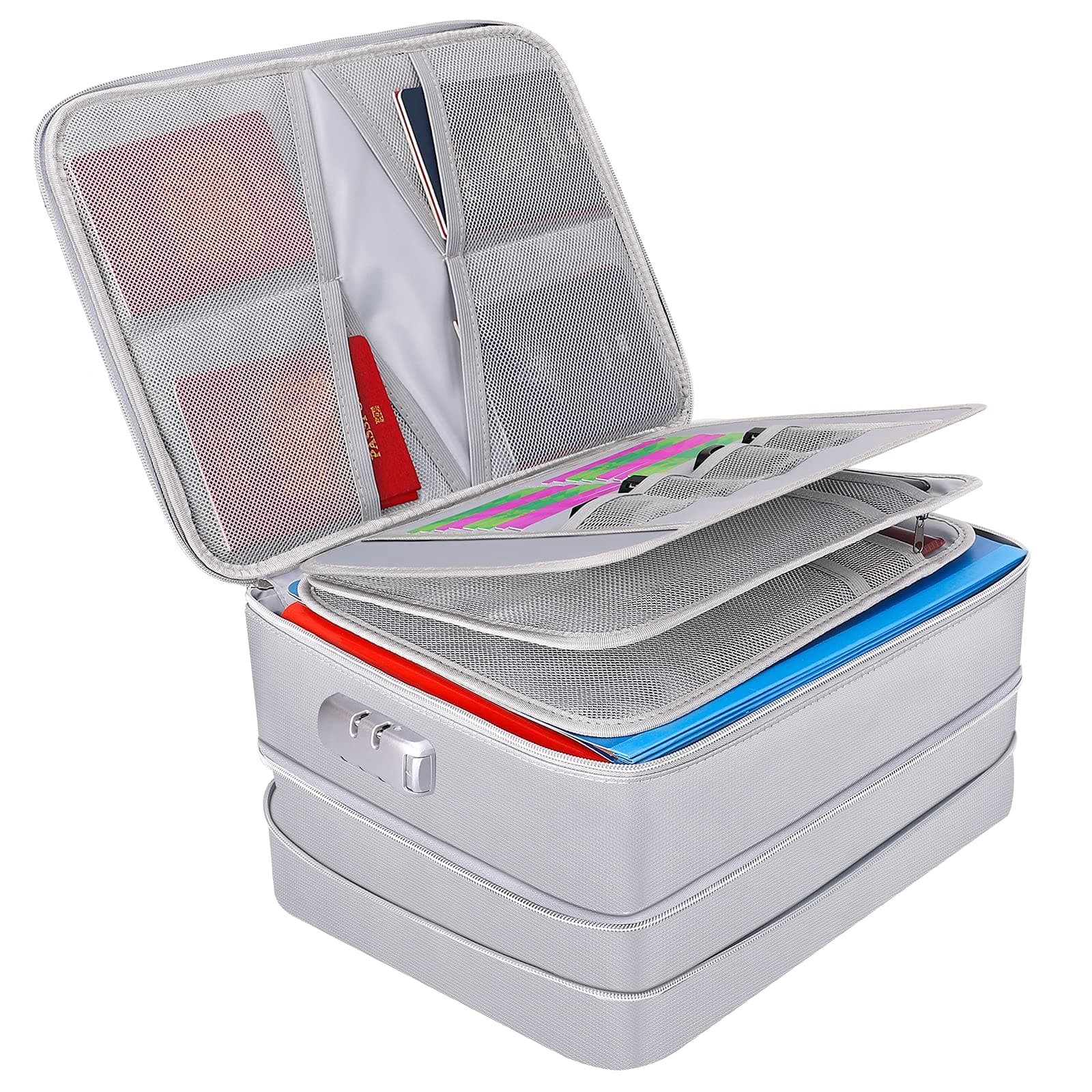 Portable Important Document Storage Bag, Tamfile Adjustable Height Size Document Organizer,Fireproof & Waterproof File Organizer Bag for Money, Multi-Layer Large Storage Space