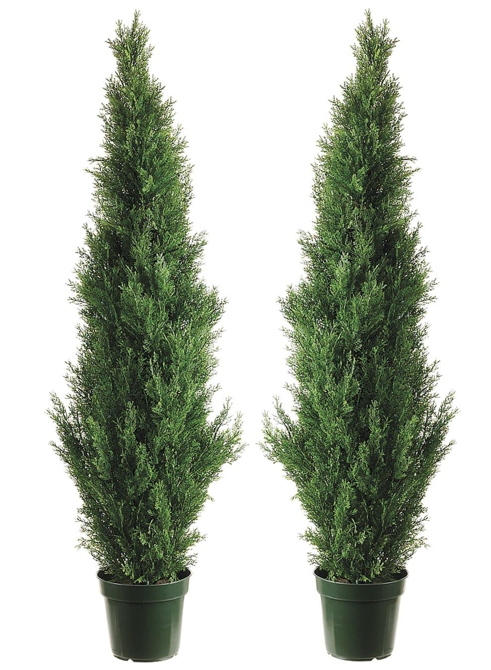 Silk Décor Cedar Topiary with 1565 Tips in Plastic Pot - Pair, 60-Inch, Green